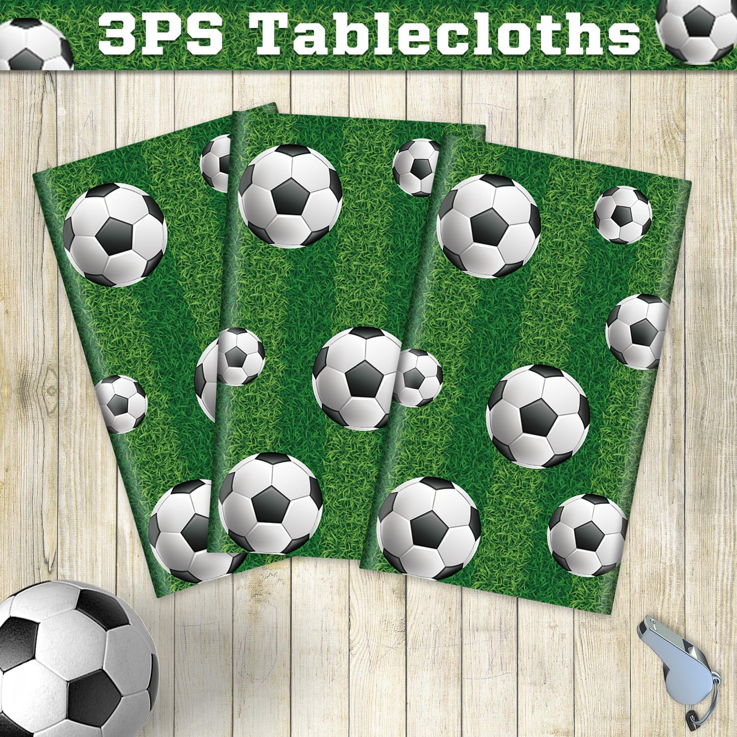 3 Pack Soccer Themed Table Covers 84x84 Inch