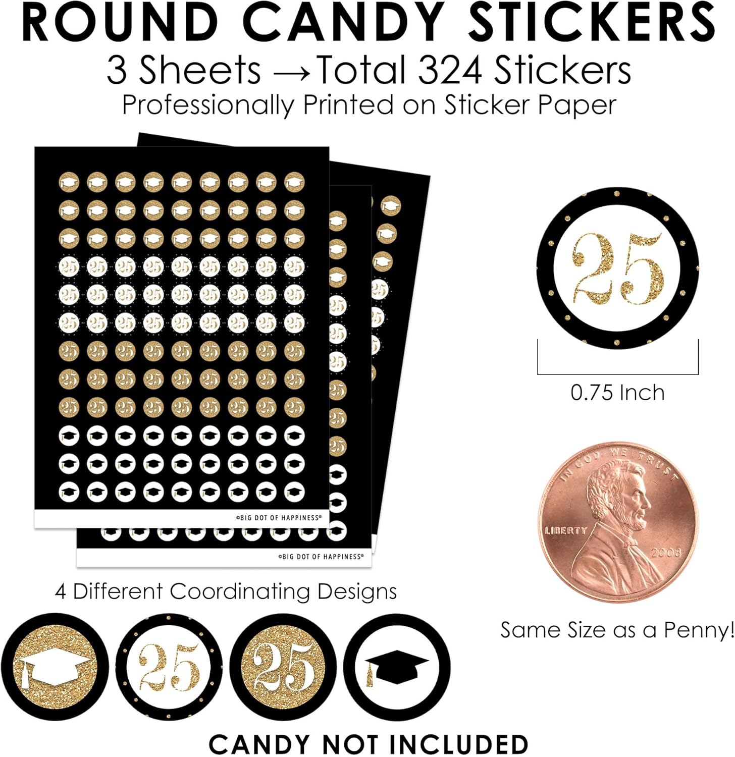 Big Dot of Happiness Gold Tassel Stickers 2025 Graduation Party