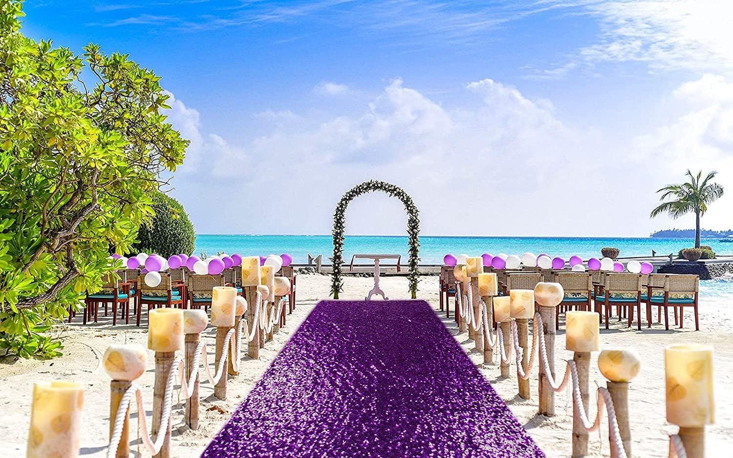 ShinyBeauty Purple Glitter Sequin Aisle Runner 15ft x 2ft