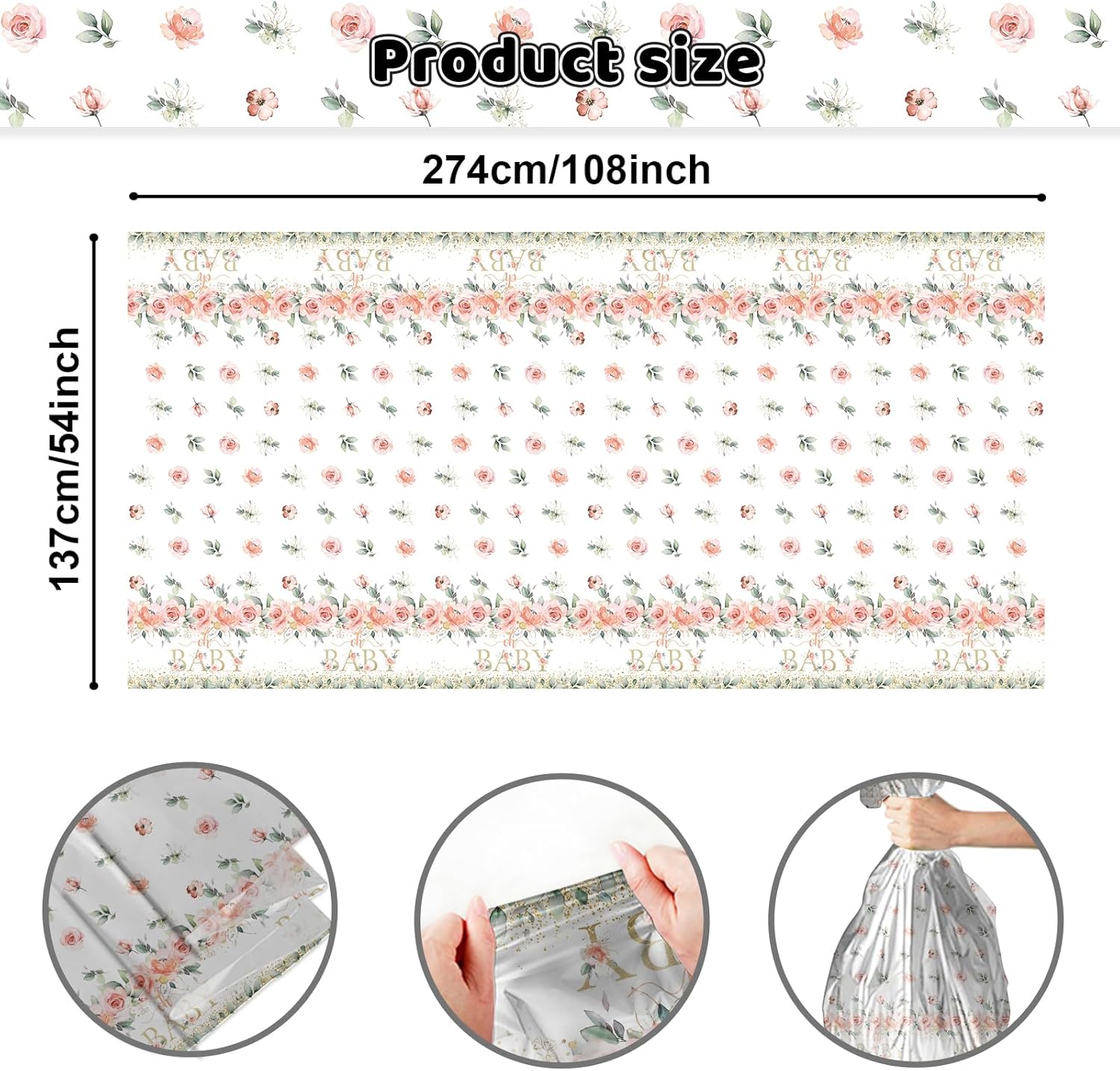 Mocsicka 3 Piece Baby Shower Tablecloths Set