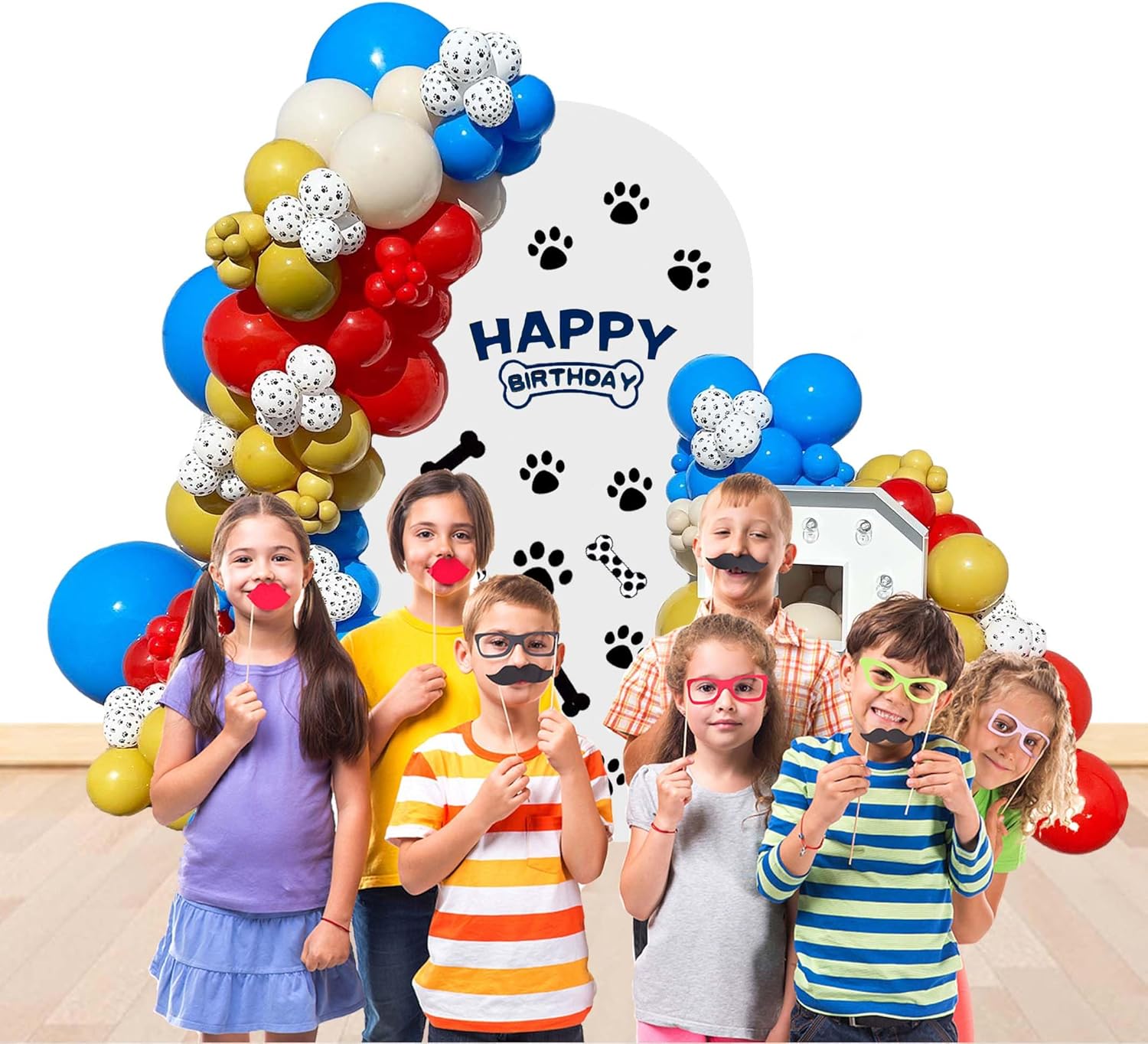 Blue Red Yellow Paw Balloons 146Pcs Birthday Garland Decor
