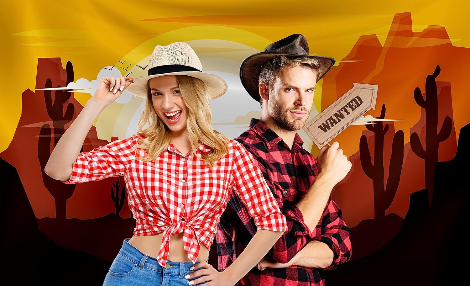 Western Cowboy Party Decorations Kit with Backdrop and Props