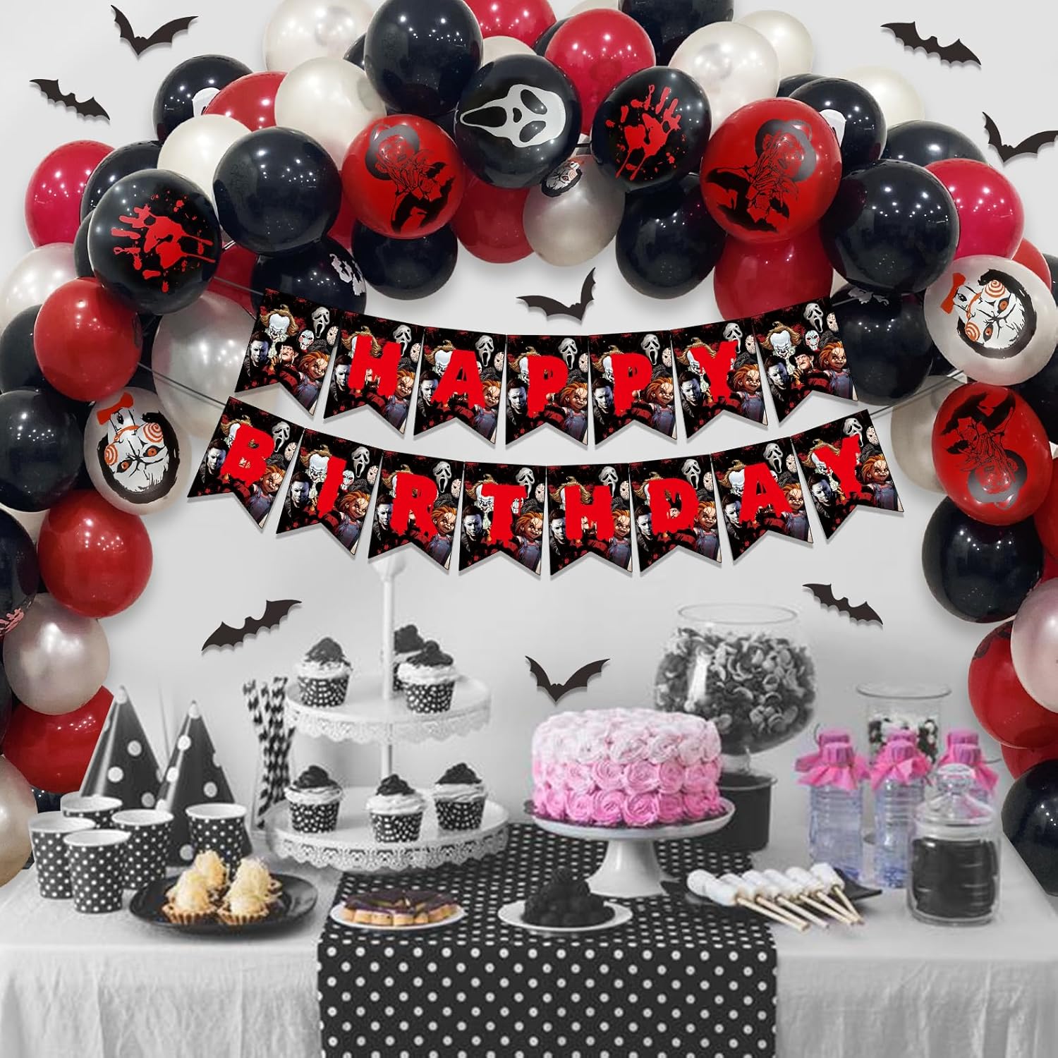 164 Pcs Horror Birthday Party Decorations Set