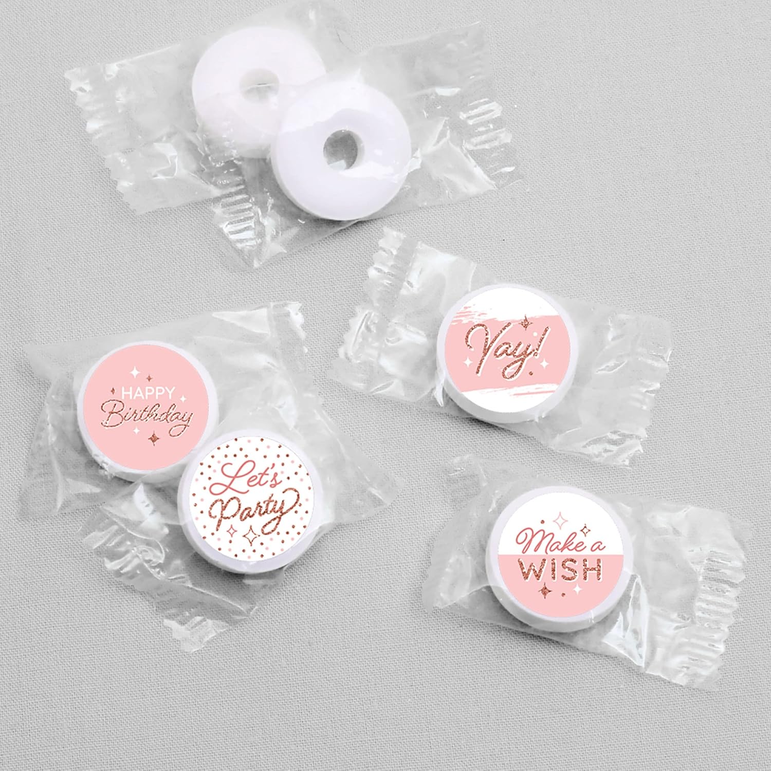Pink Rose Gold Birthday Candy Sticker Favors 108 per Sheet