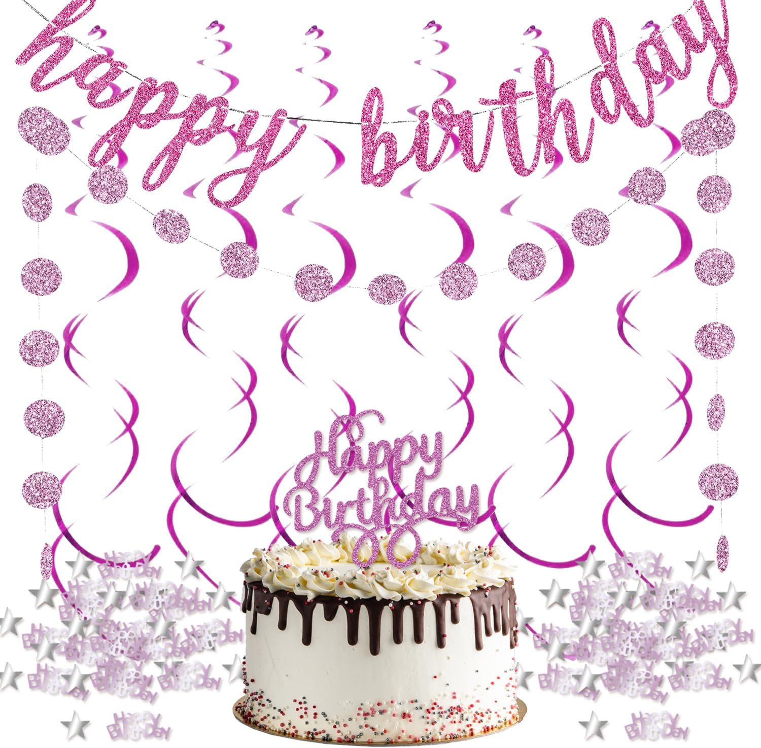Rose Purple Happy Birthday Decorations Set