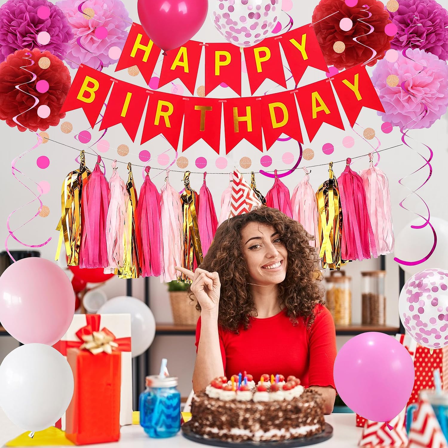 Hot Pink Birthday Decor Kit for Girls and Women