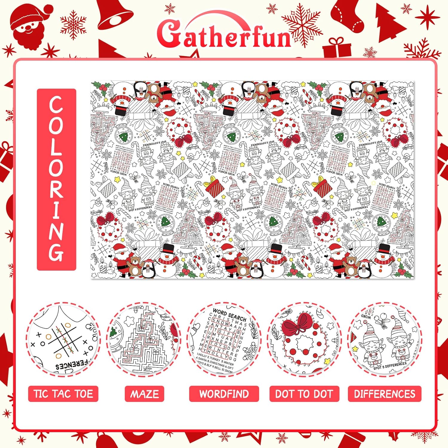 Gatherfun Christmas Coloring Tablecloth with Poster 54x88in