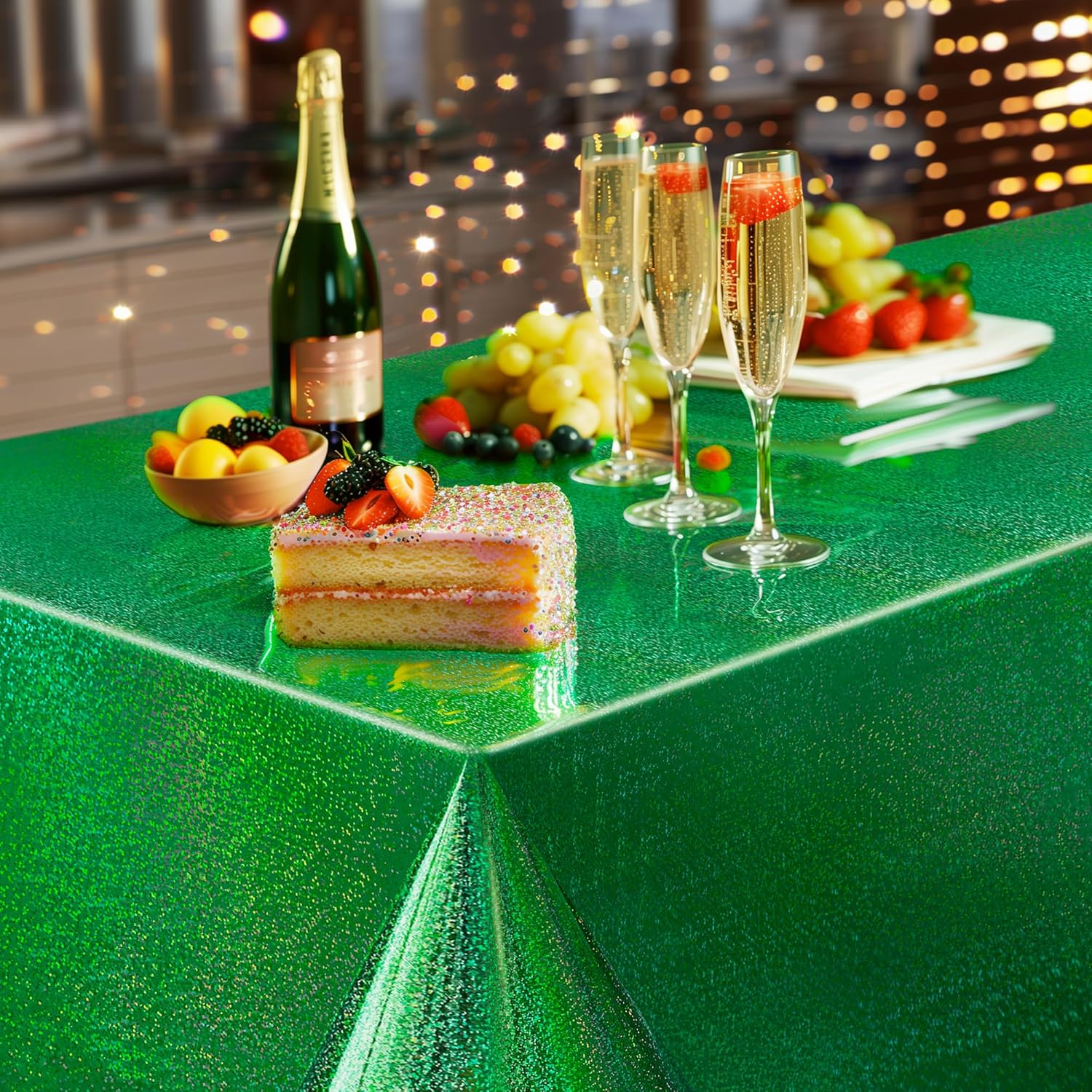 Just Shimmer 2 Pcs Dark Green Holographic Foil Tablecloths