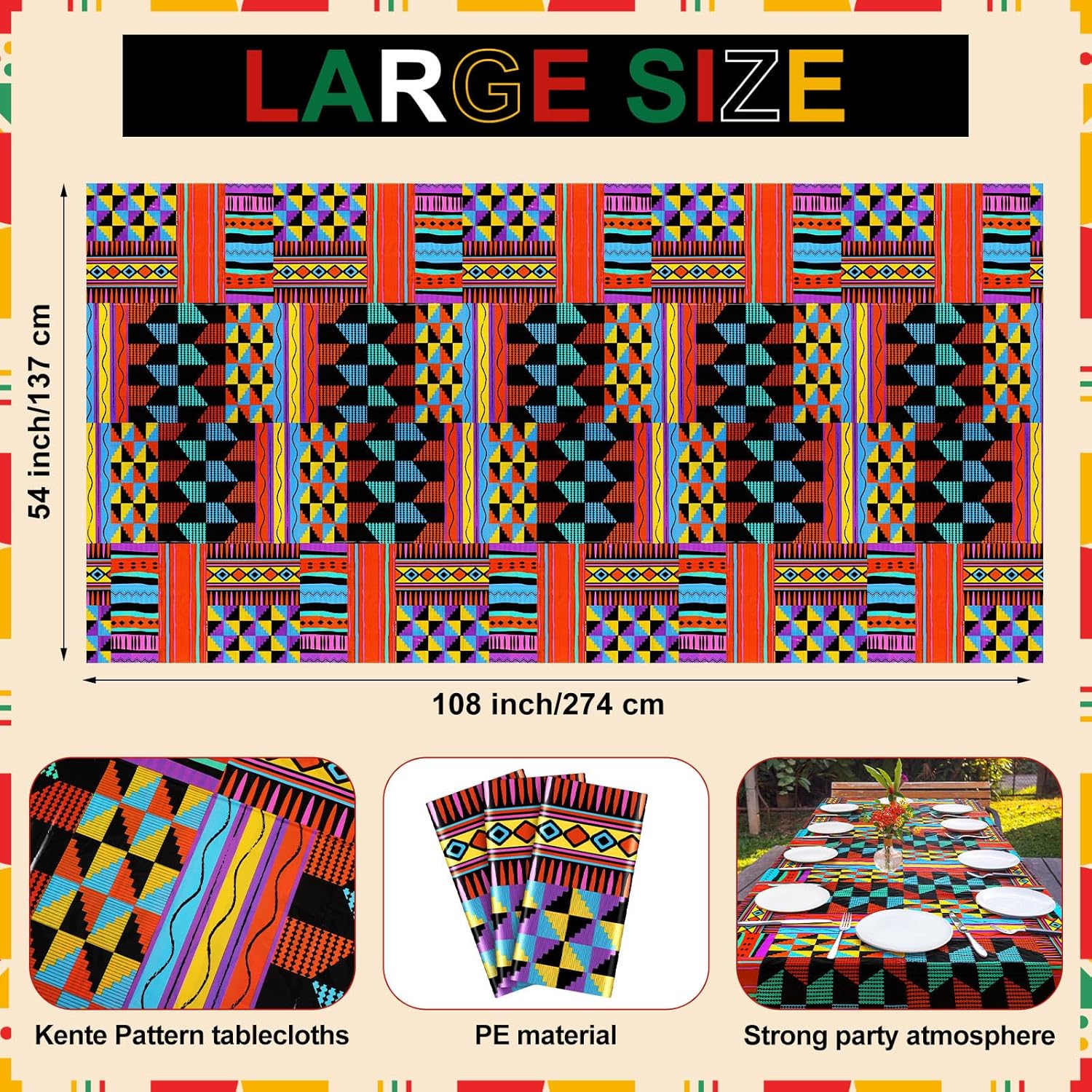 Oudain 3 Pack Juneteenth Tablecloths African Kente Print Decor