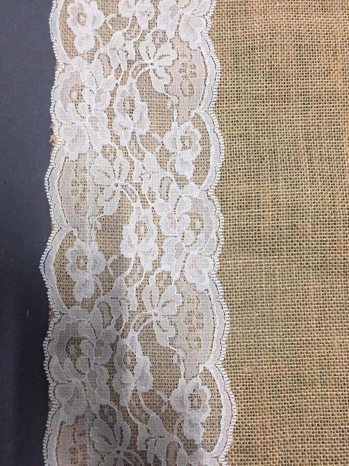 AAYU 75 ft Burlap Wedding Aisle Runner with Ivory Lace