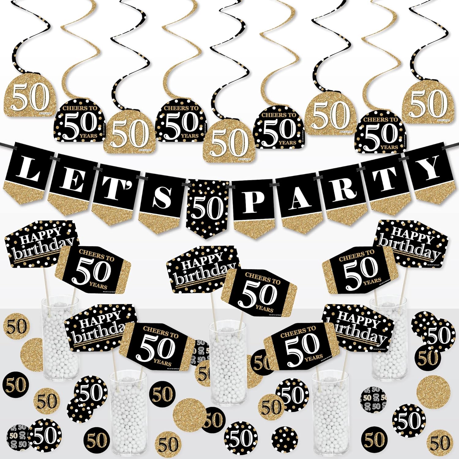 Big Dot of Happiness 50th Birthday Gold Party Decor Kit