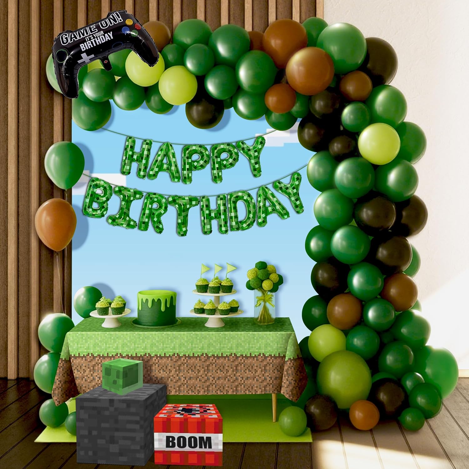 148Pcs Pixel Miner Game Themed Party Decor Kit