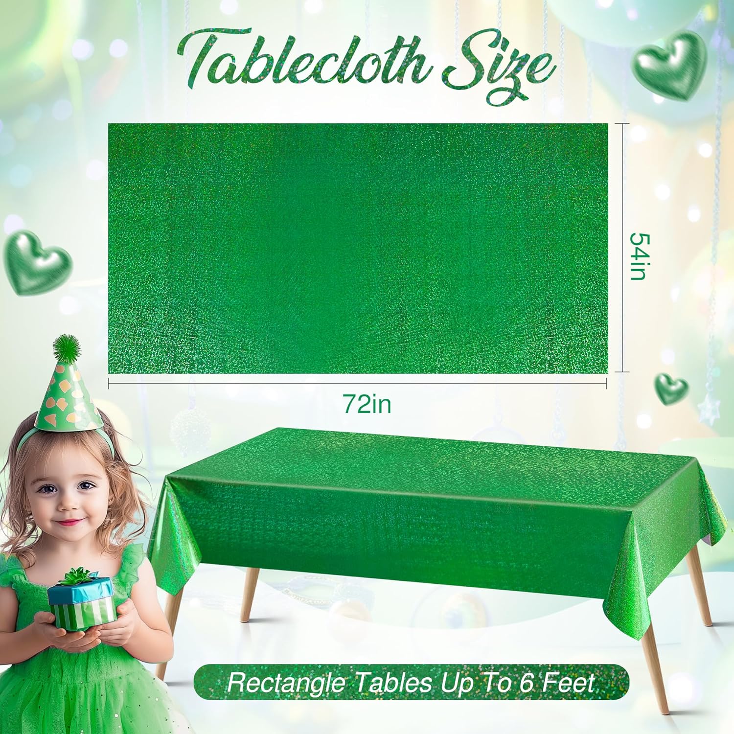 Just Shimmer 2 Pcs Dark Green Holographic Foil Tablecloths