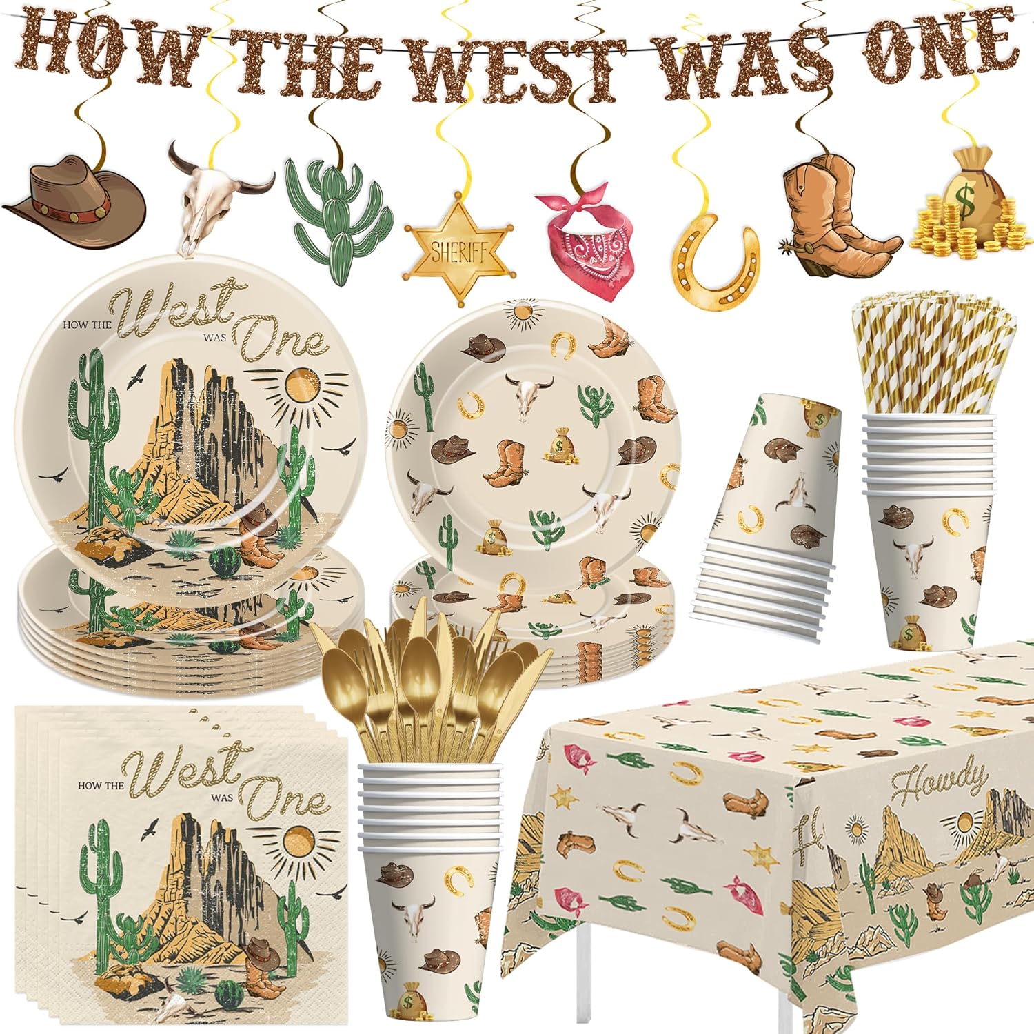 Western Cowboy 1st Birthday Party Supplies Set