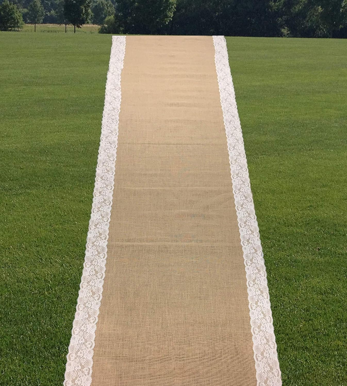 AAYU 75 ft Burlap Wedding Aisle Runner with Ivory Lace