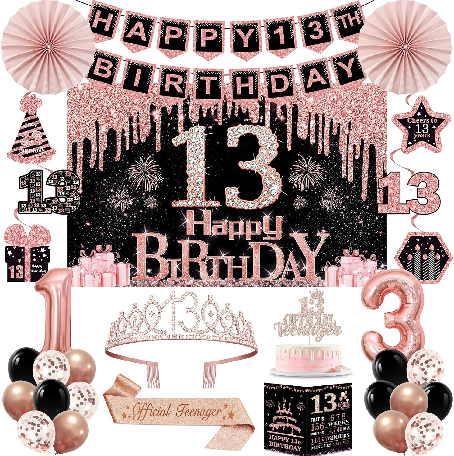 13th Birthday Decorations for Girls 32PCS Party Kit