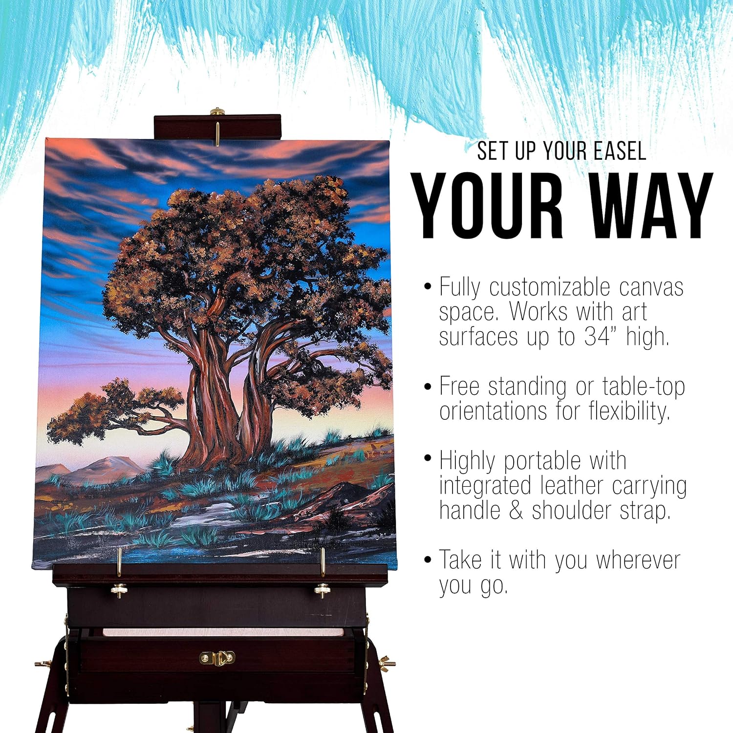 US Art Supply Large Black Cherry French Easel with Drawer and Palette