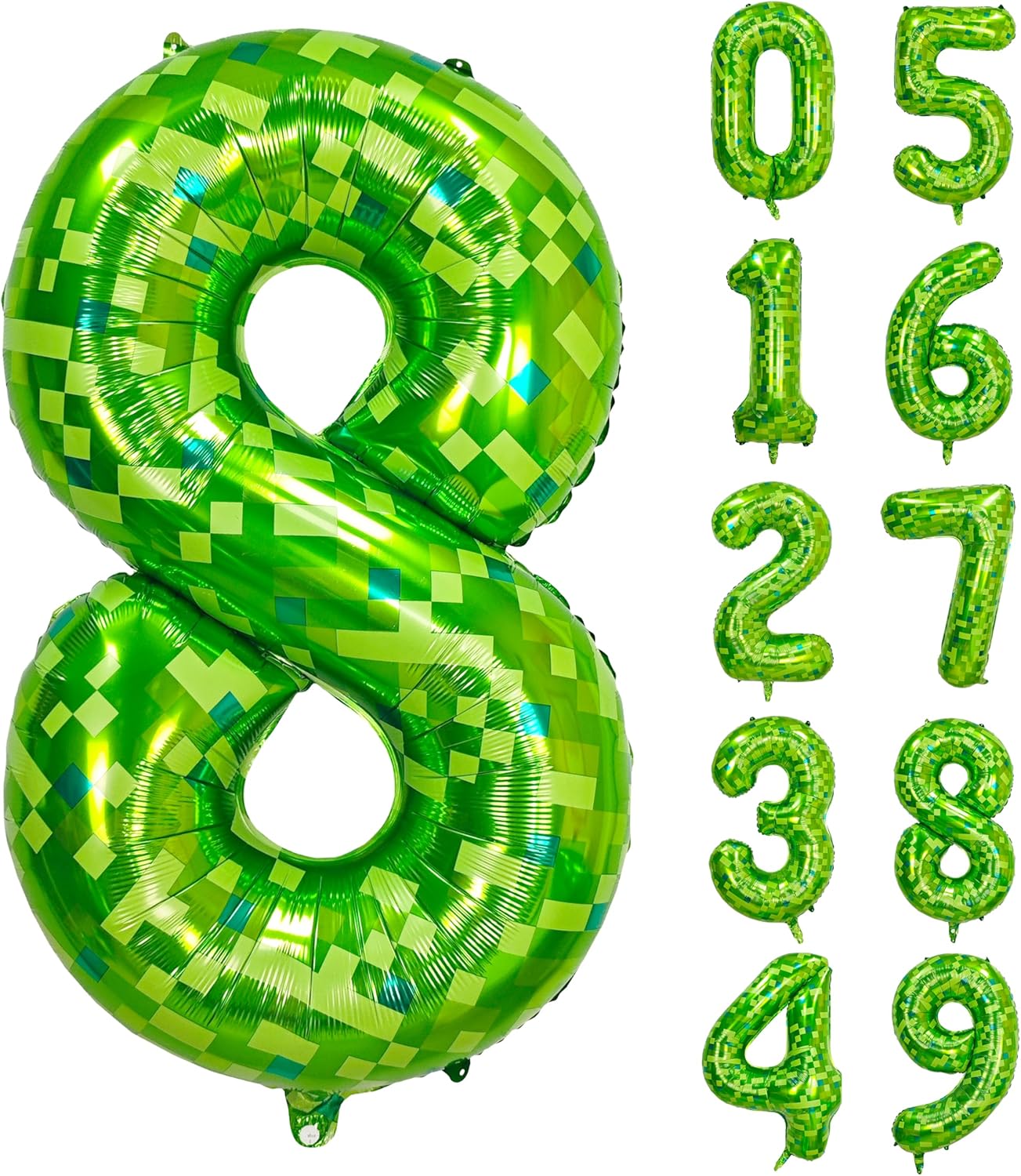 40 Inch Green Pixel Game Number 8 Foil Balloon