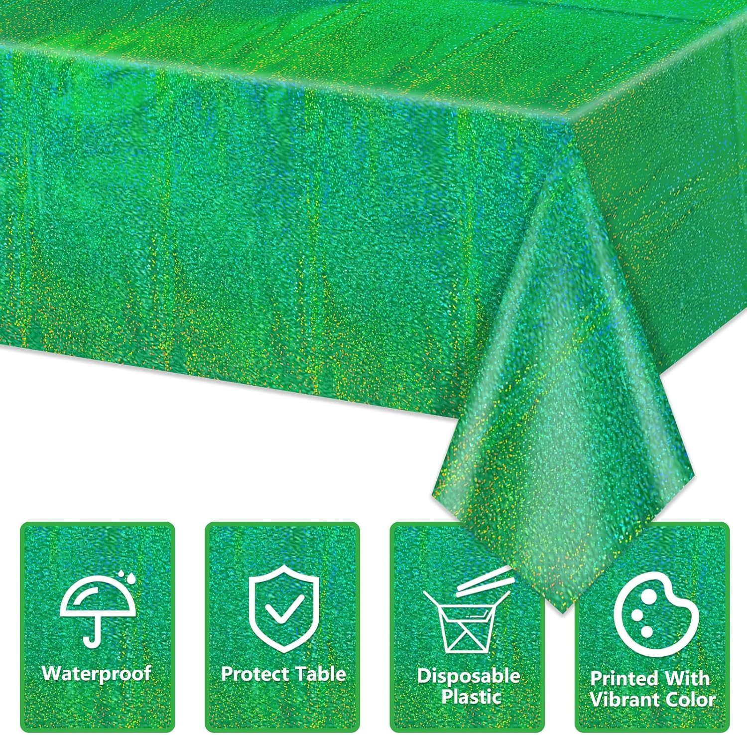 4Pcs Green Holographic Tablecloths for Parties and Decor