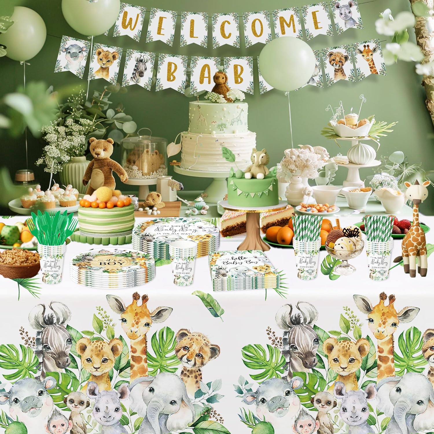 Jungle Party Tablecloth 3Pcs Disposable Safari Decorations