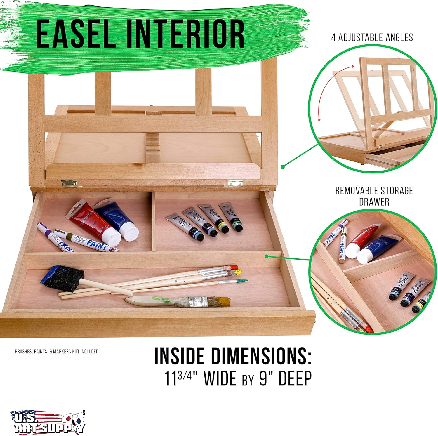 US Art Supply Solana Adjustable Wood Art Easel
