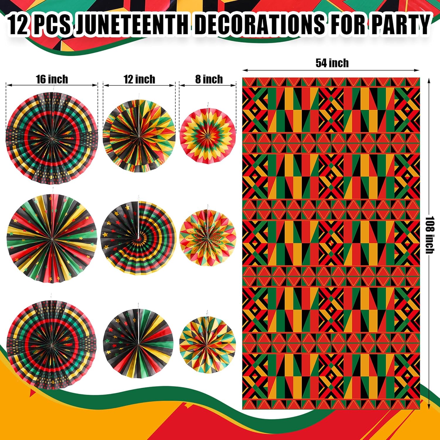 Frienda Juneteenth Party Decor Set with Fans and Tablecloths