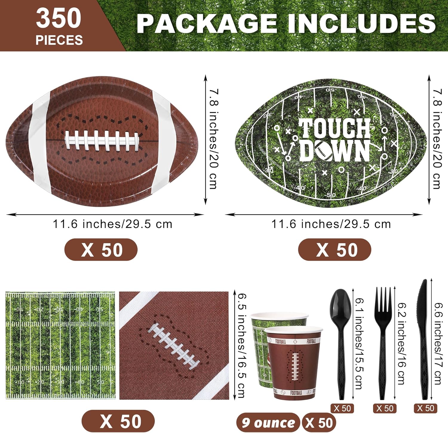 350 Pieces Football Themed Tableware Set for Game Day Parties