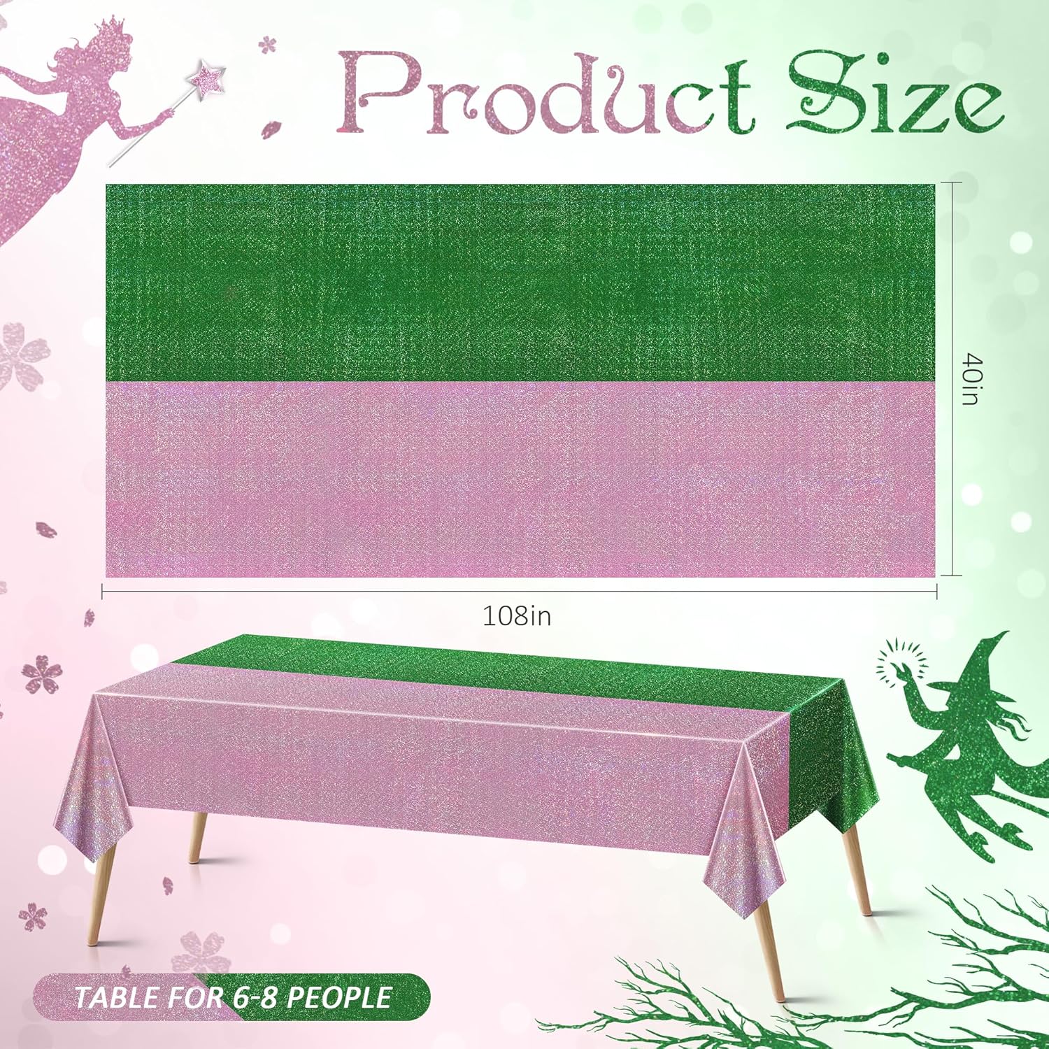 Just Shimmer 1 Pack Holographic Tablecloth 40x108 Green Pale Pink