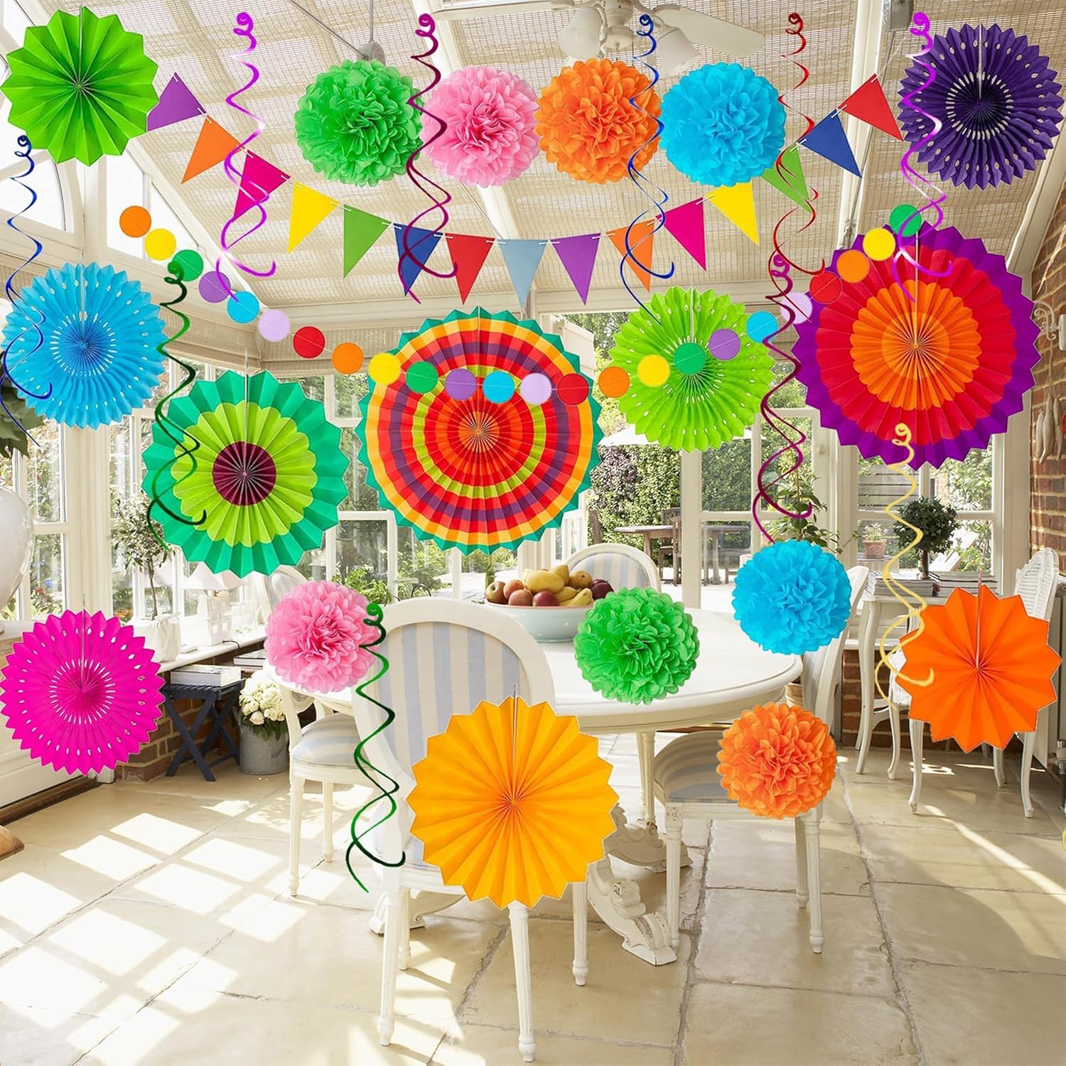 53 Piece Mexican Themed Hanging Paper Fan Decor Set