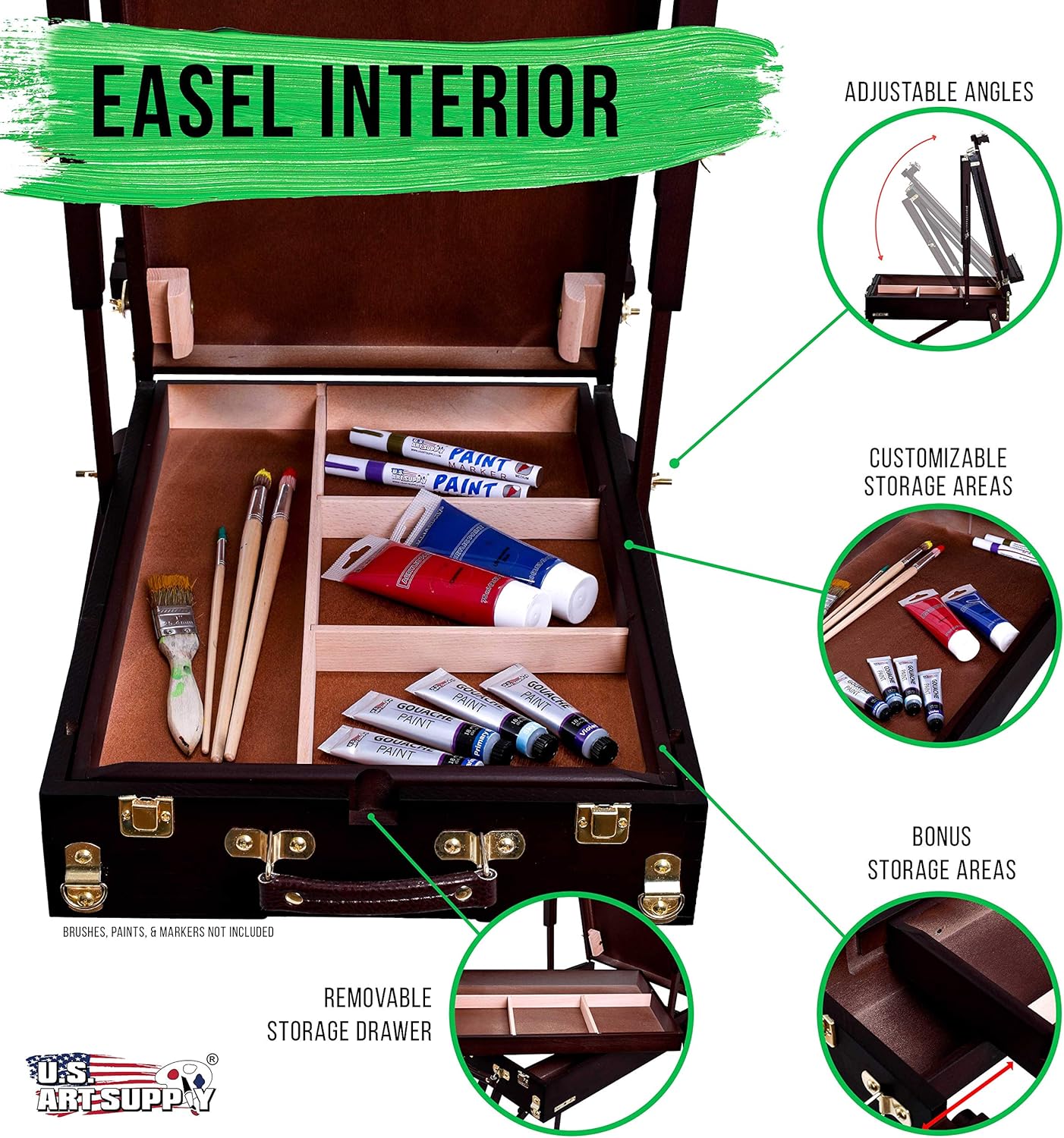 US Art Supply Large Black Cherry French Easel with Drawer and Palette