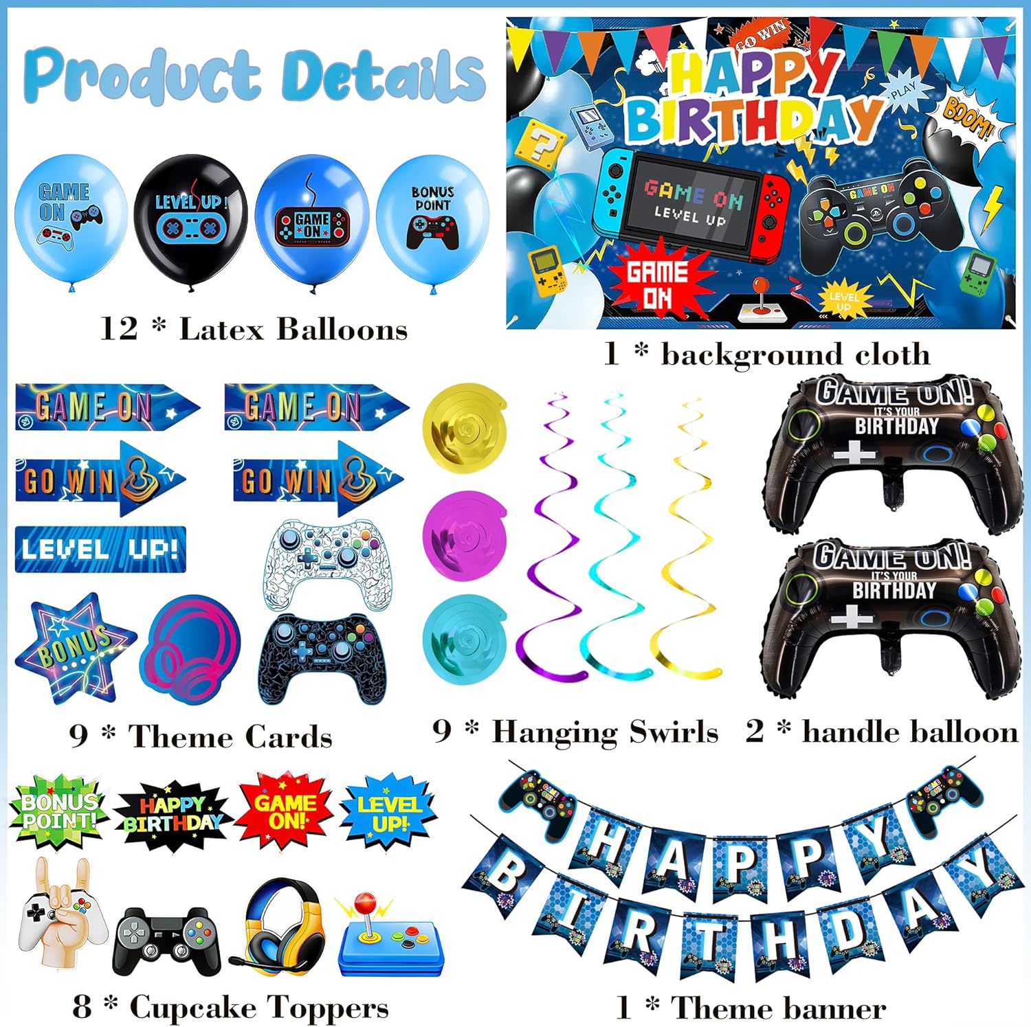 Video Game Birthday Decor Balloons - 33 Piece Party Set