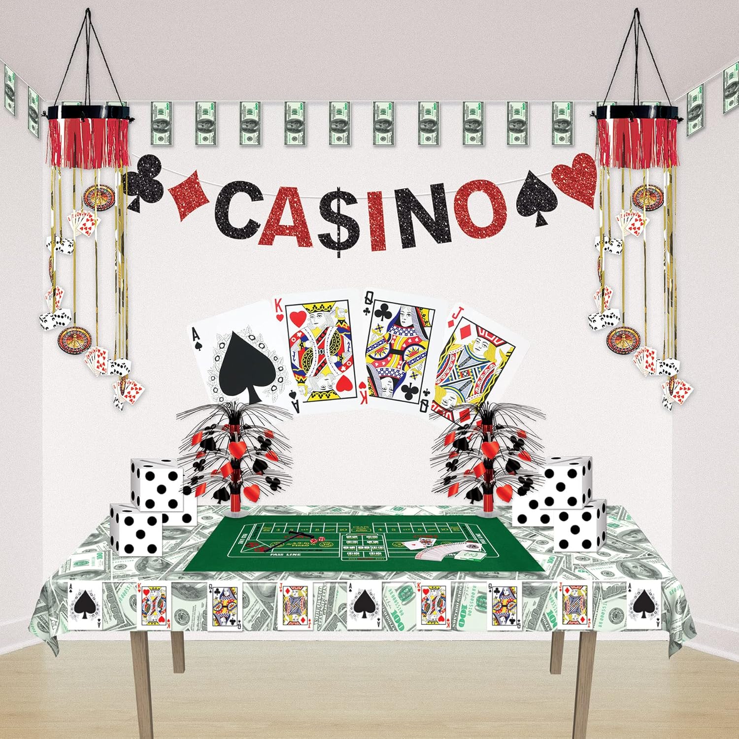Beistle Big Bucks Rectangular Table Cover Casino Theme