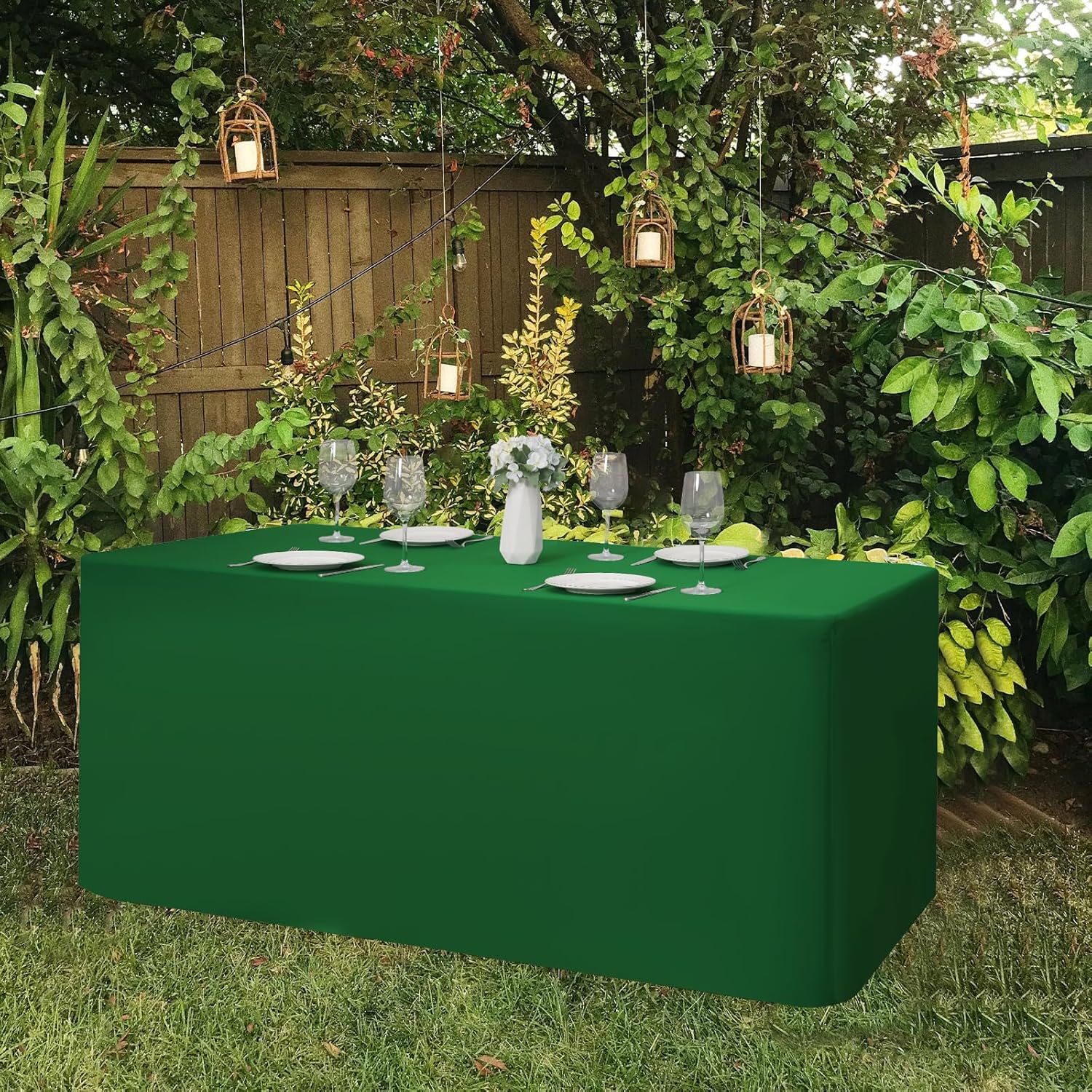 4 Pack Green Fitted Tablecloths for 6 Foot Tables
