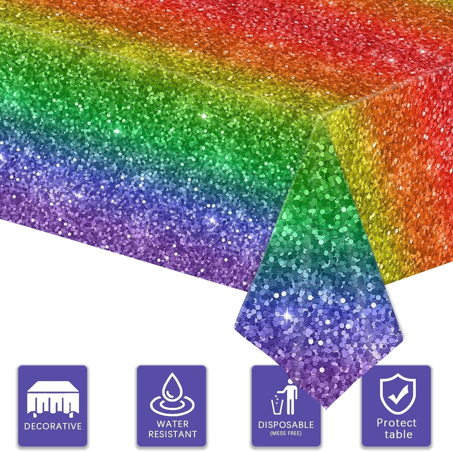 2 Pcs Rainbow Tablecloth for Birthday and Gay Pride Events