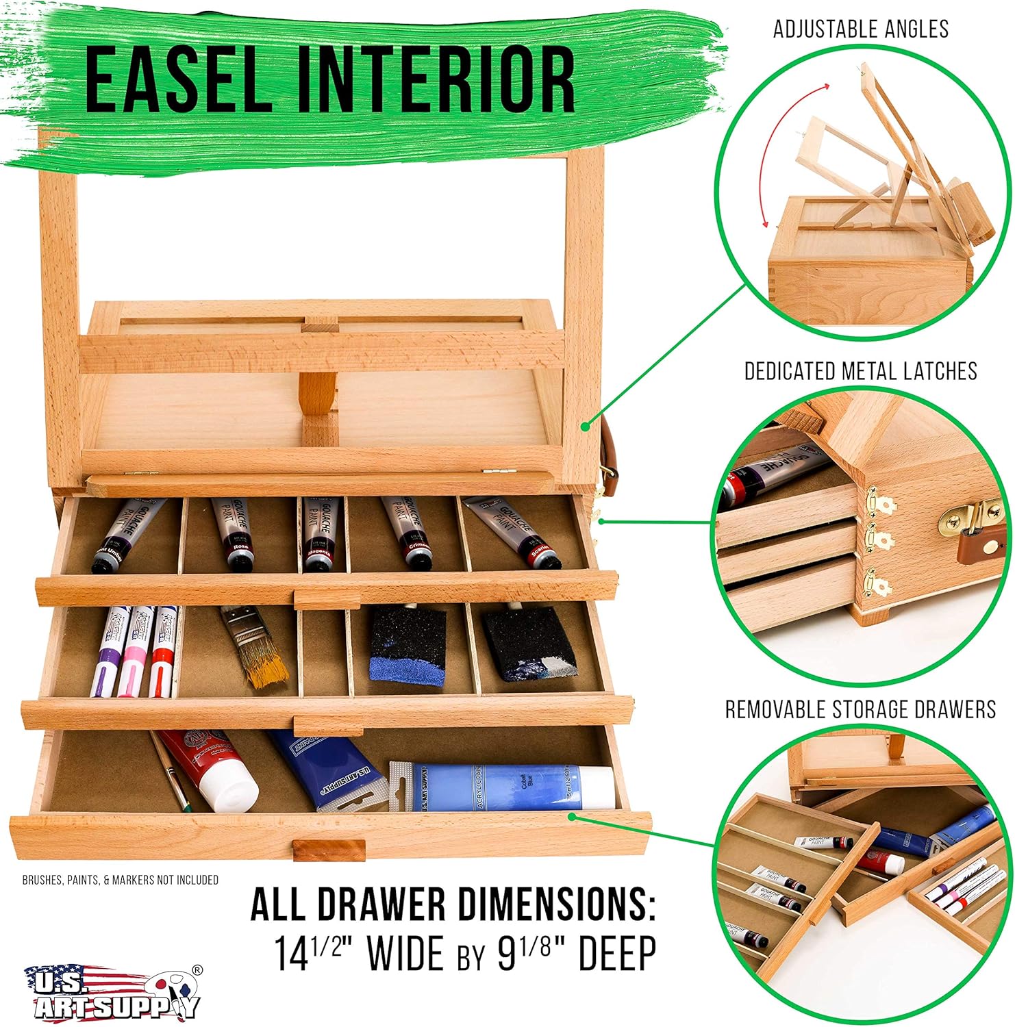 US Art Supply 3 Drawer Easel with Storage Box
