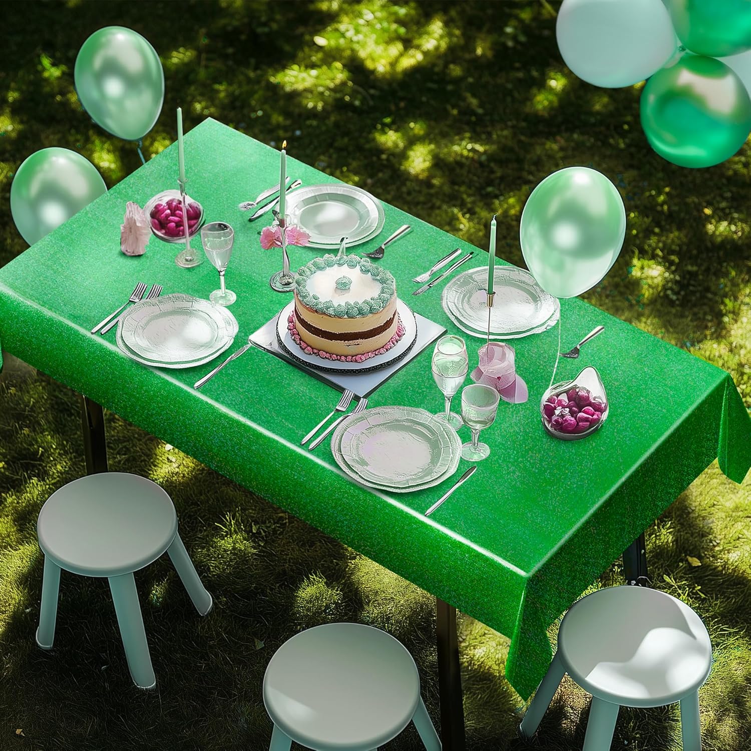 Just Shimmer 2 Pcs Dark Green Holographic Foil Tablecloths