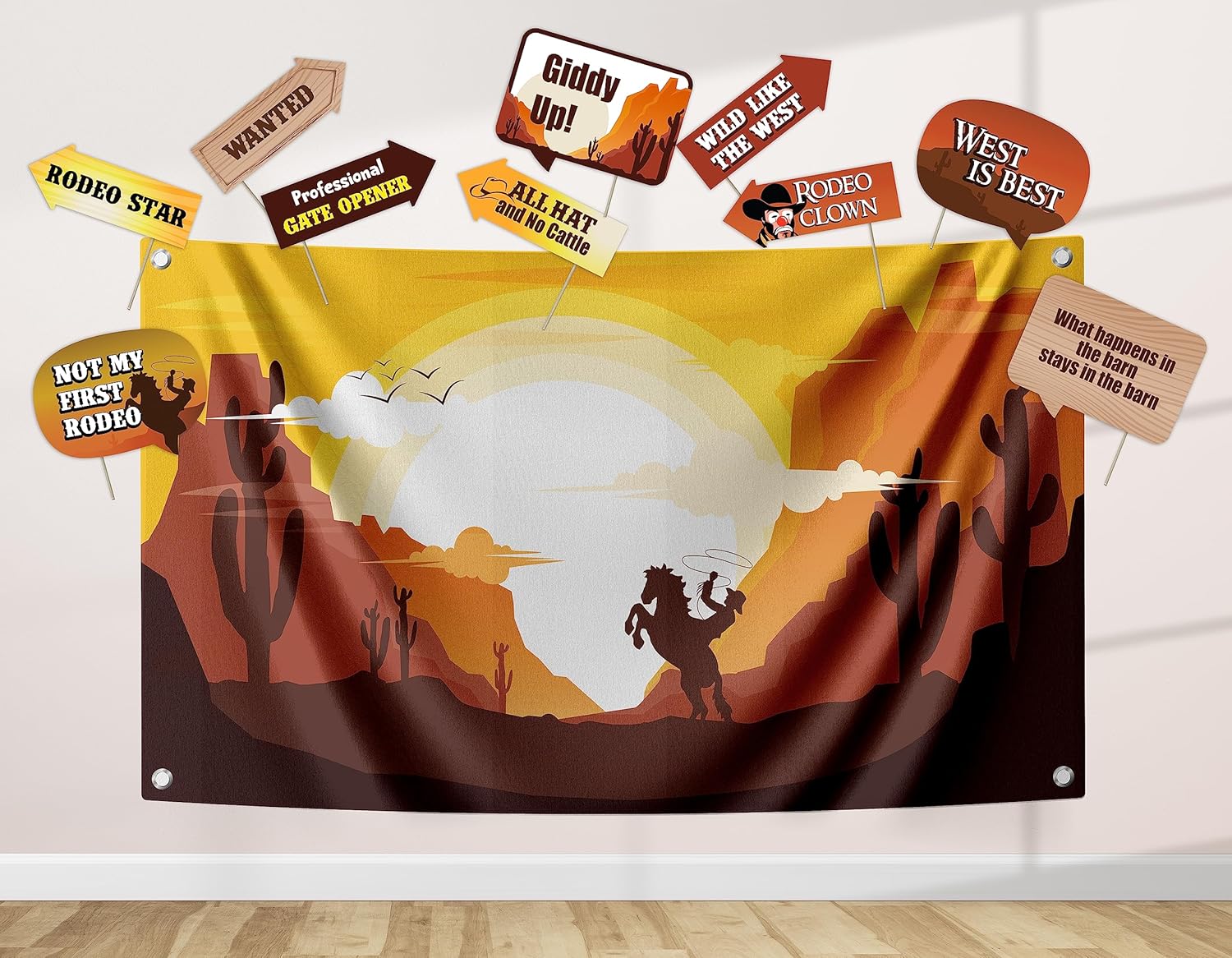 Western Cowboy Party Decorations Kit with Backdrop and Props