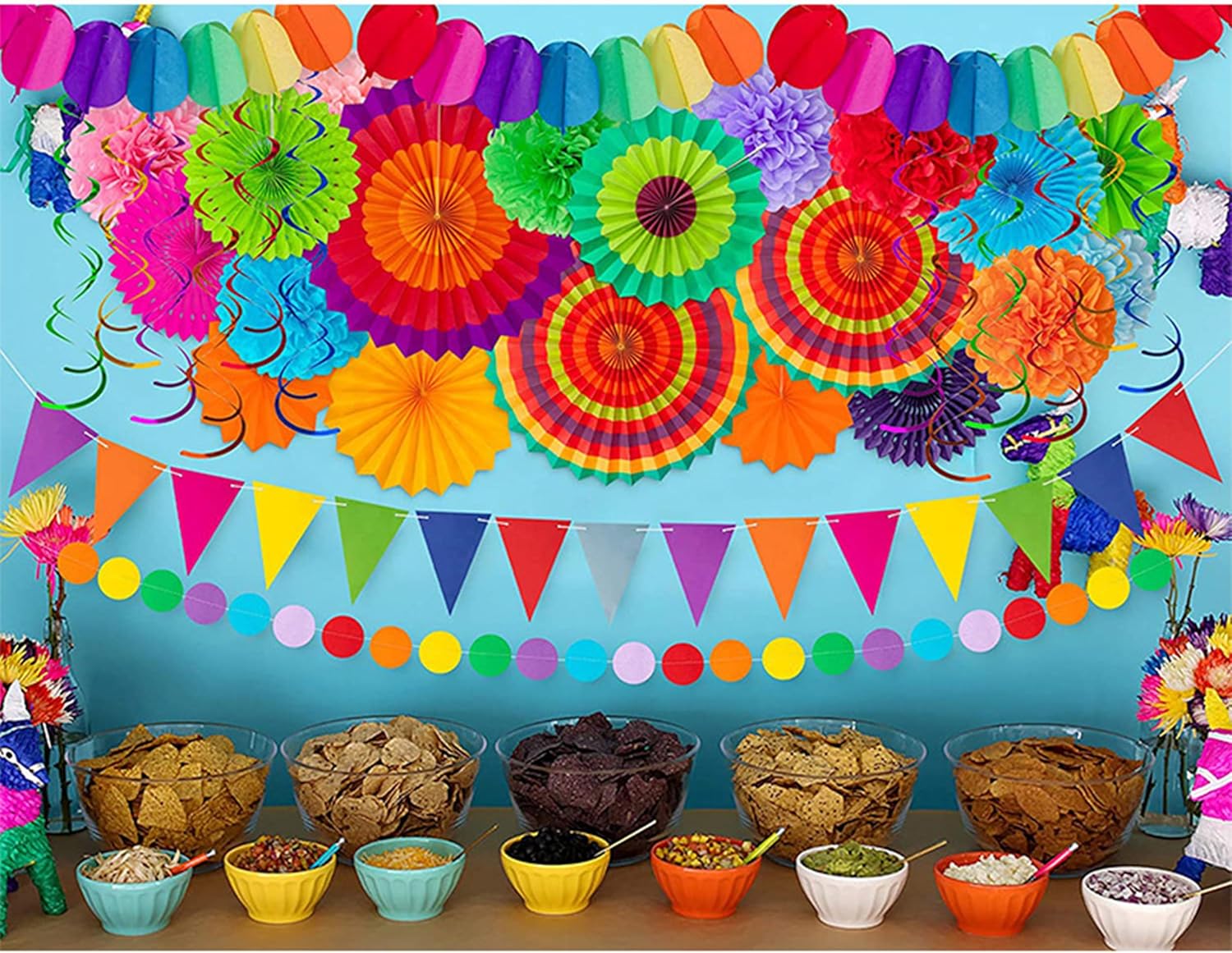 53 Piece Mexican Themed Hanging Paper Fan Decor Set