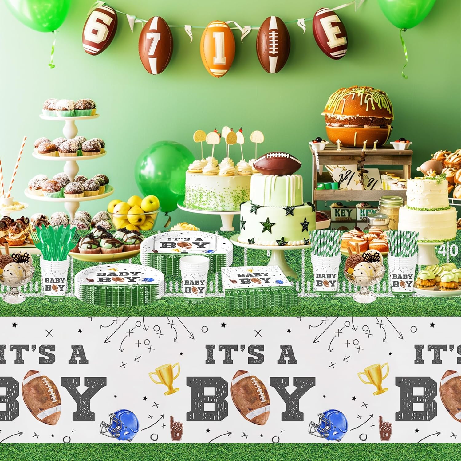 Football Baby Shower Tablecloth Set - 3Pack 86x55in
