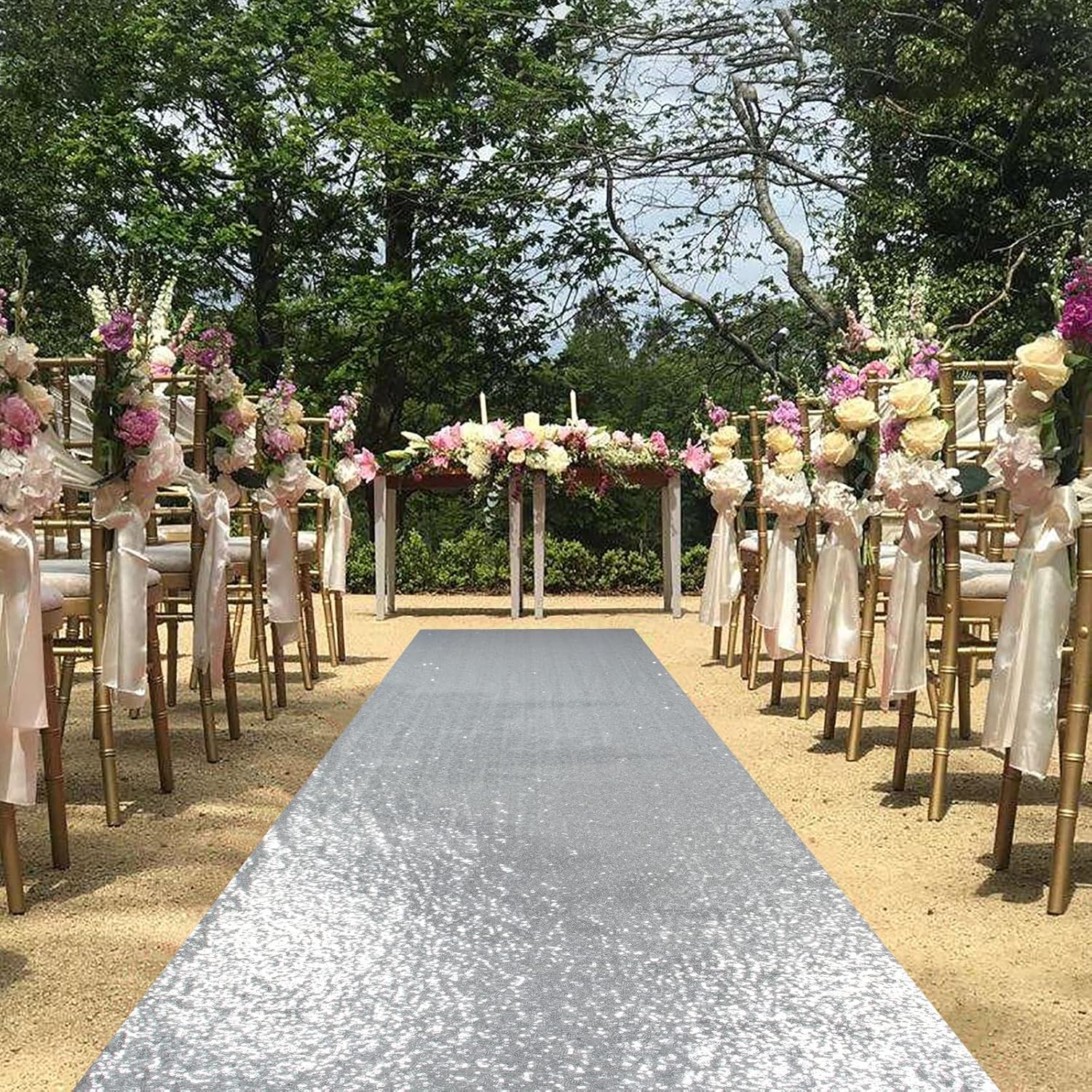 ShinyBeauty Silver Sequin Aisle Runner 36Inchx15FT