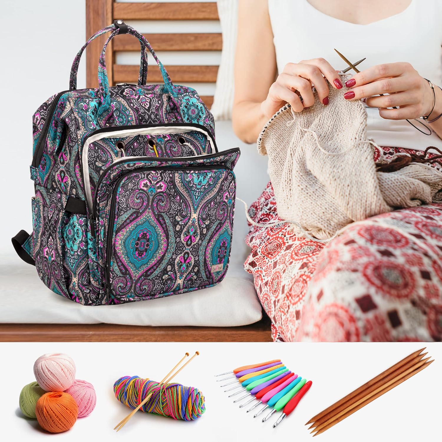 LoDrid Knitting Backpack with 3 Grommets and Steel Frame