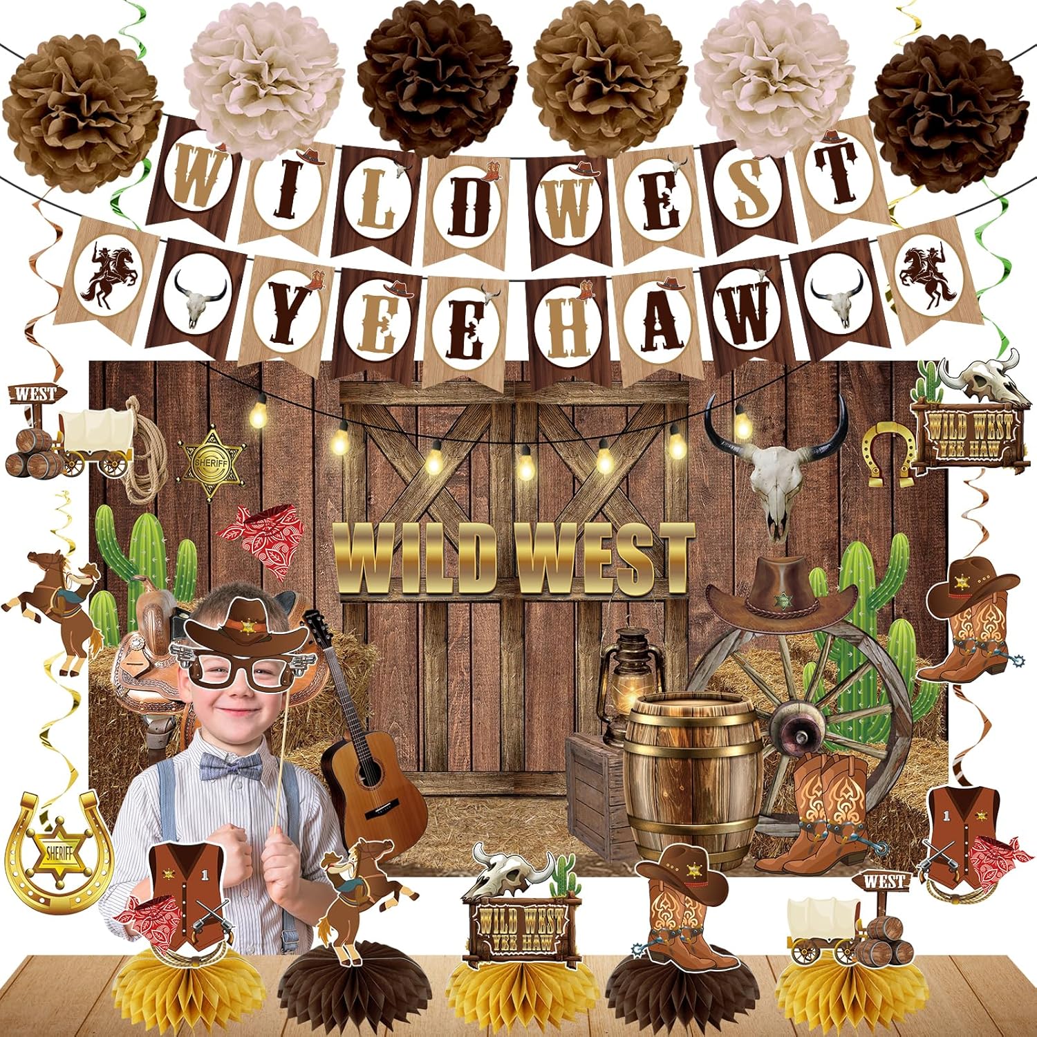 24PCS Western Cowboy Party Decorations Kit