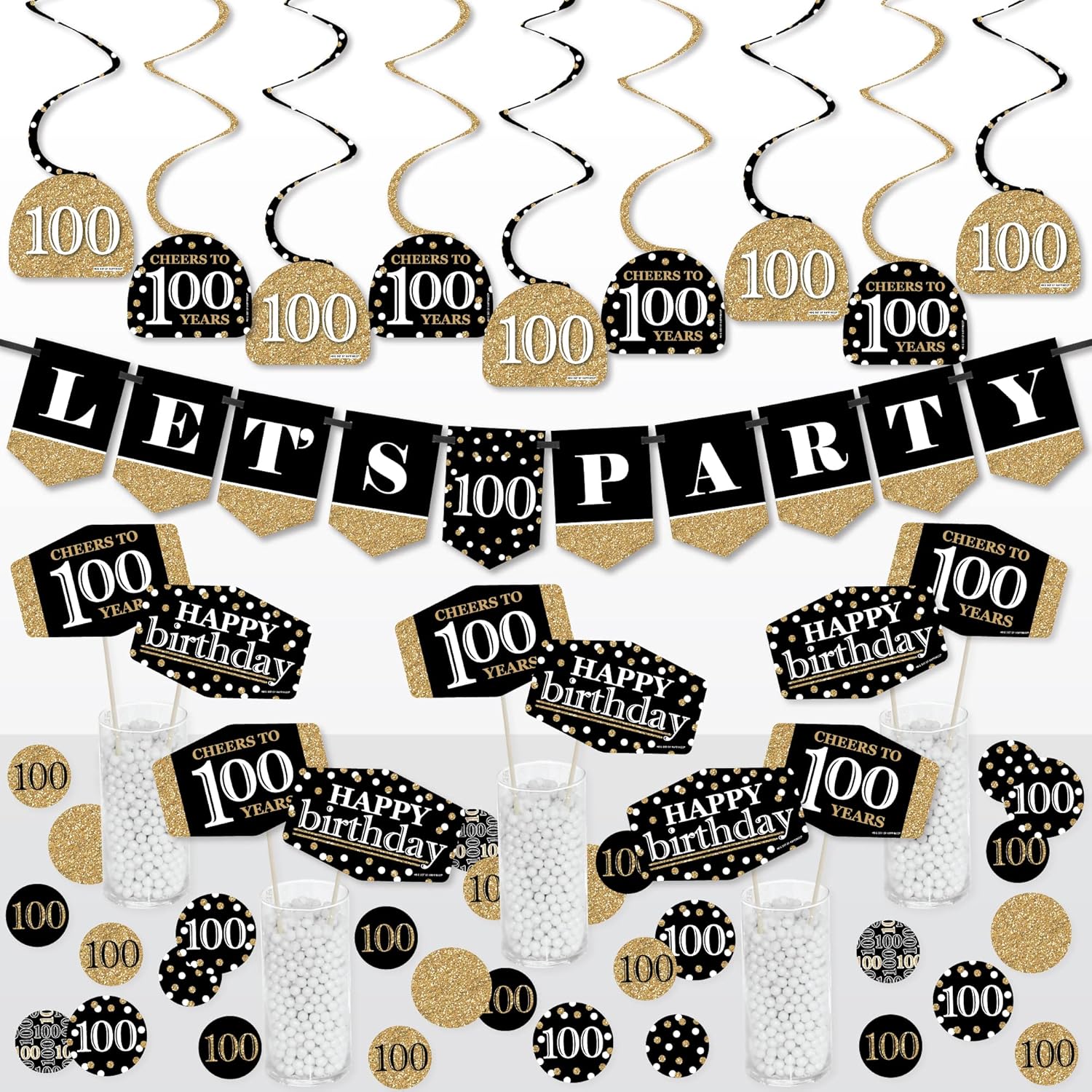 Big Dot of Happiness 100th Birthday Gold Decor Pack