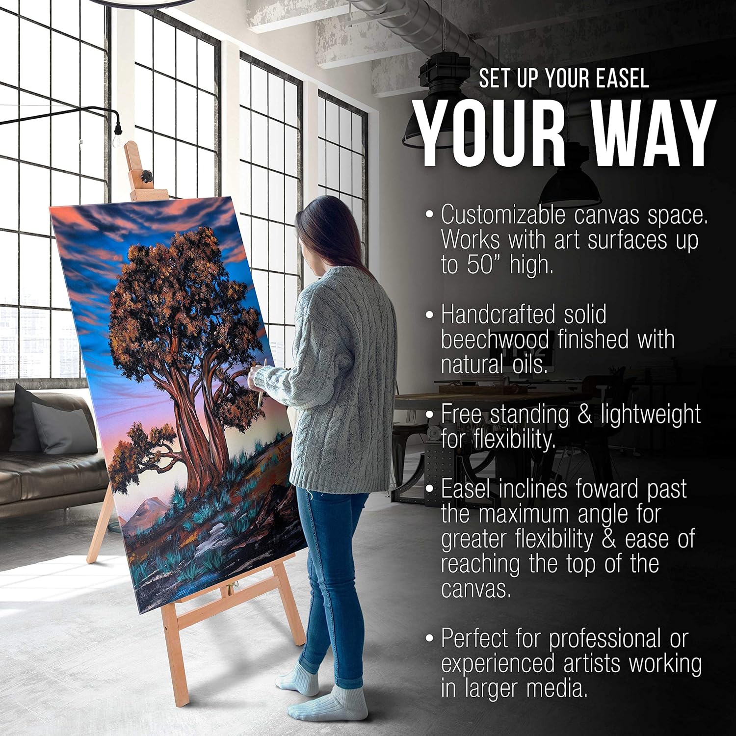 US Art Supply 64 to 89 Inch Sunset Medium A-Frame Easel
