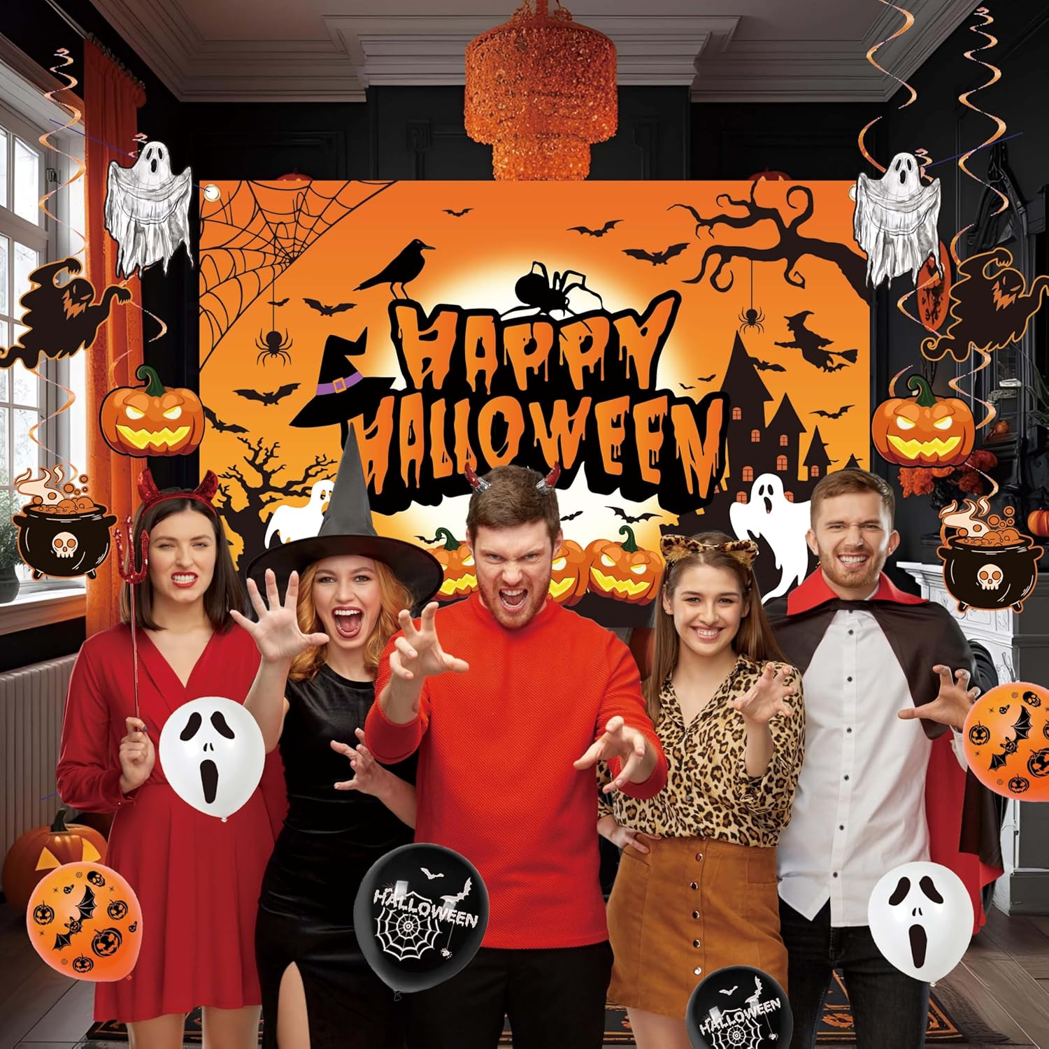 Halloween Party Decorations Set with Backdrop Balloons and Banner