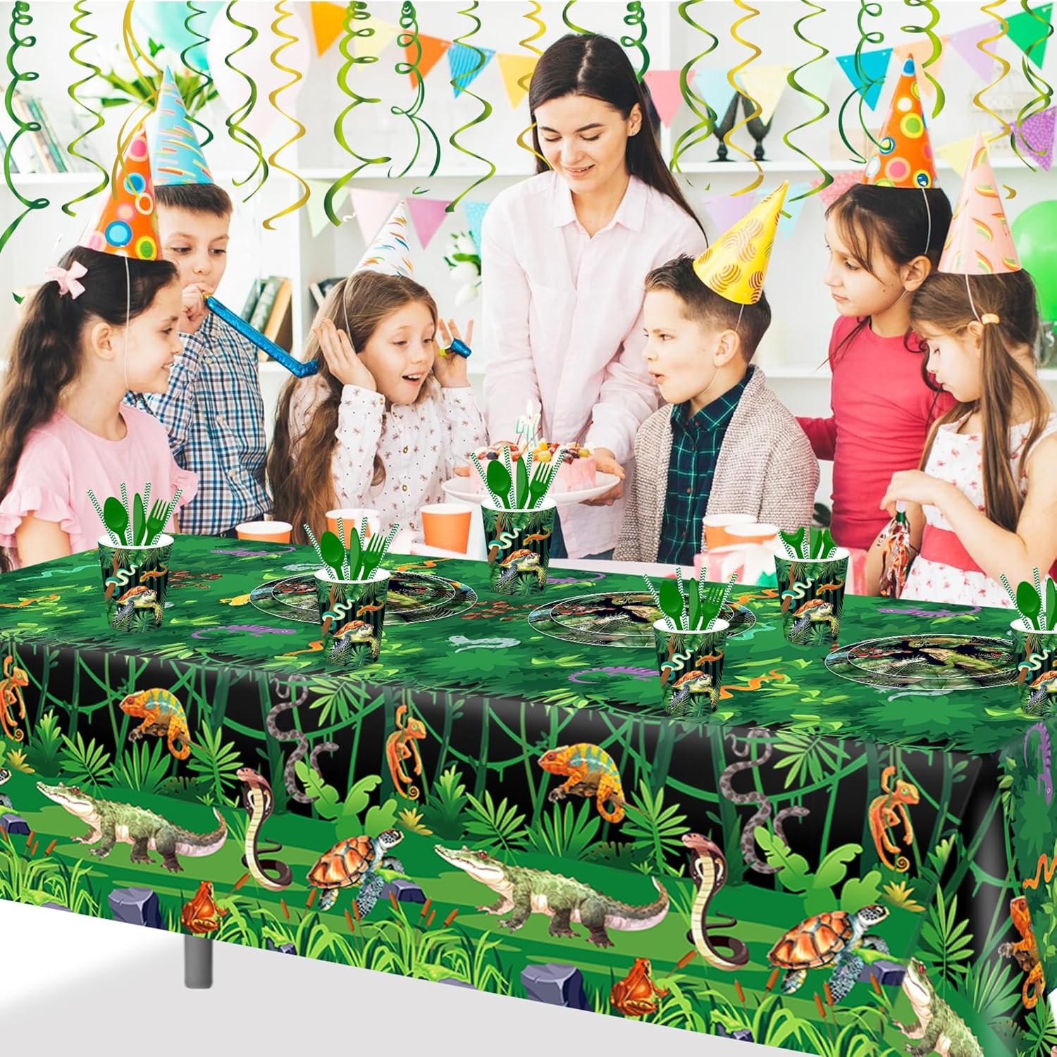 3 Pcs Reptile Swamp Tablecloth for Birthday Party Decor