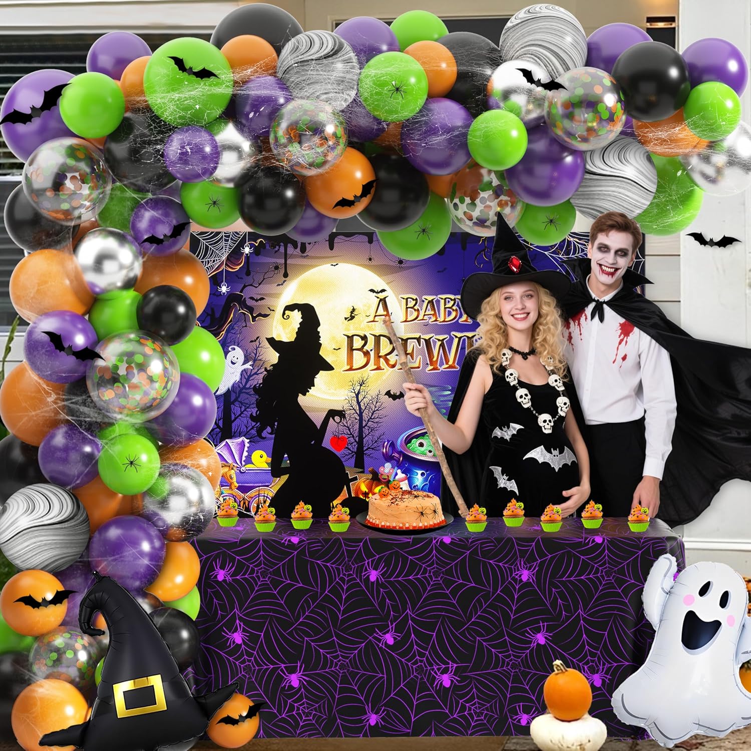 Halloween Baby Shower Decorations Kit with Arch and Balloons