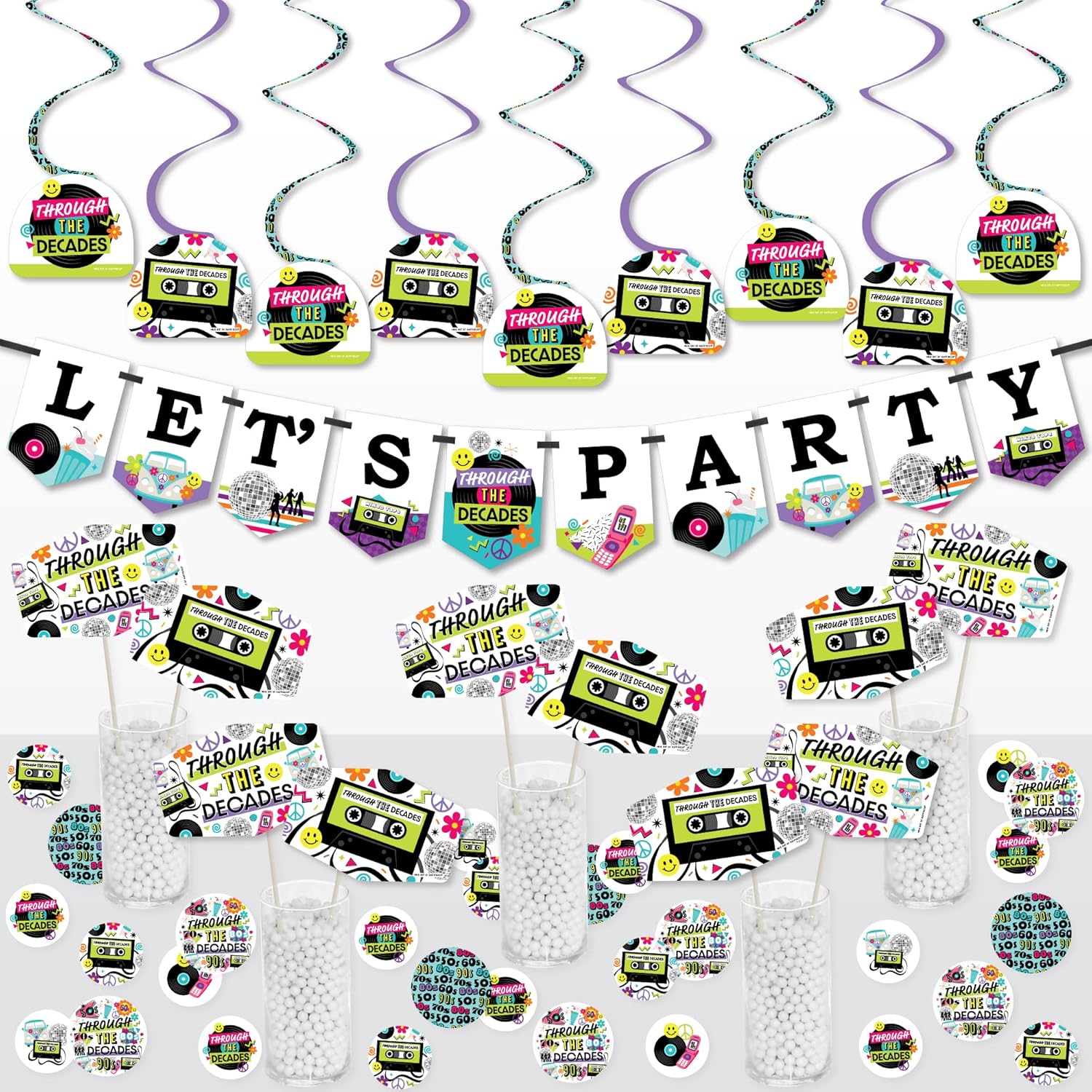 Big Dot of Happiness Through the Decades Party Decor Kit
