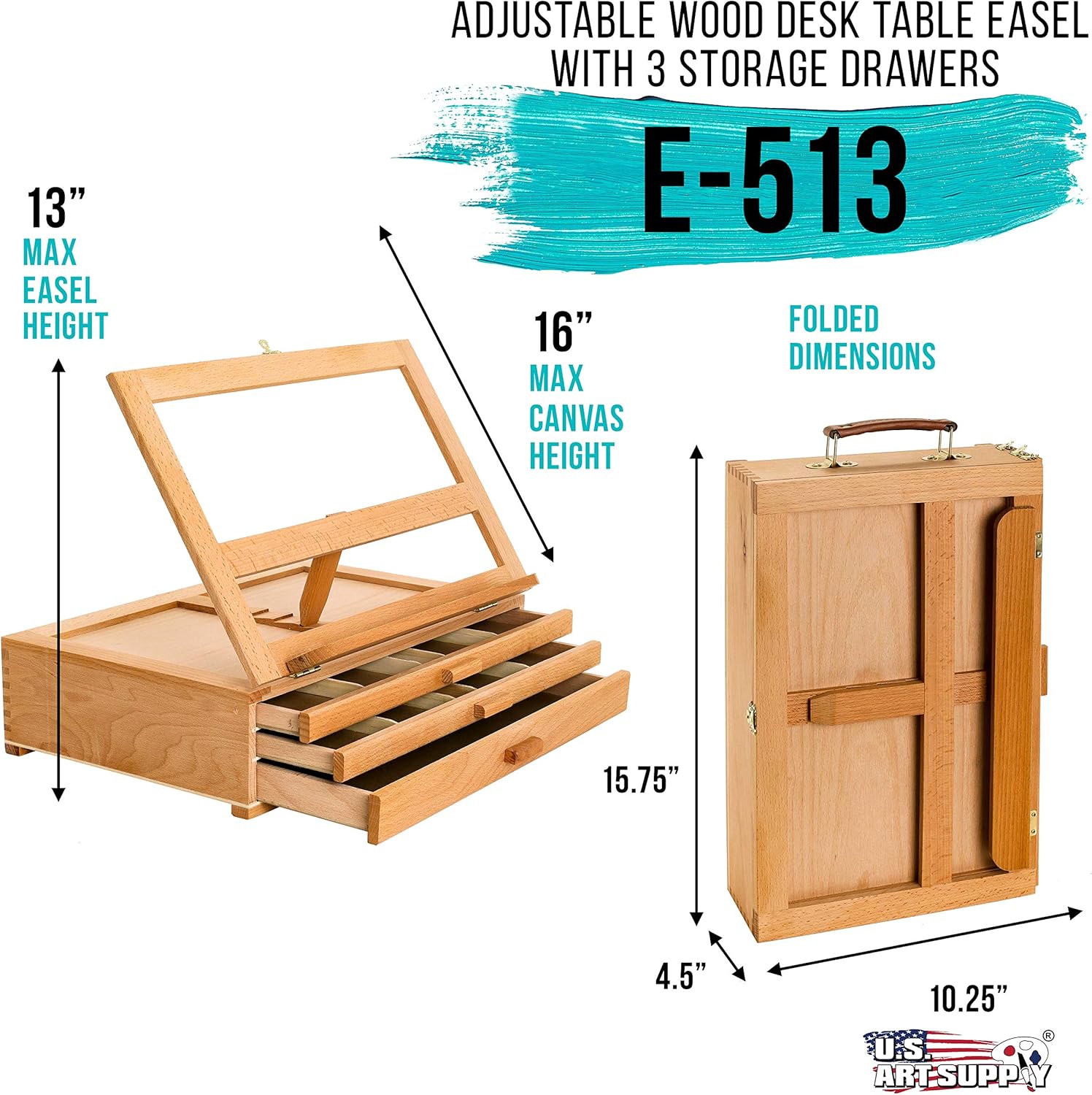 US Art Supply 3 Drawer Easel with Storage Box