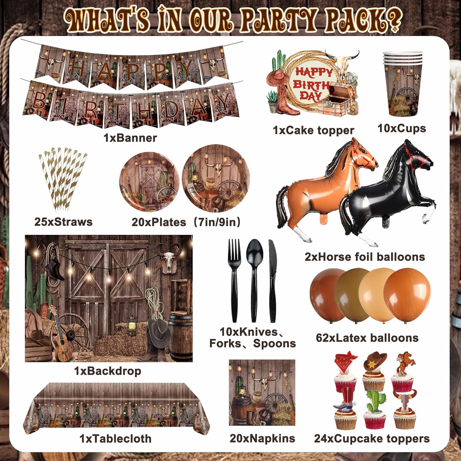 Western Cowboy Birthday Party Decor Supplies Set